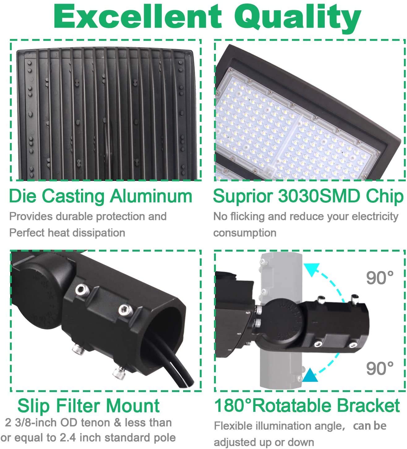 OSTEK 300W LED Shoebox Street Light 42000LM IP65 Commercial Fixture 5000K 100-277V Aluminum Model f6990f2b-ee85