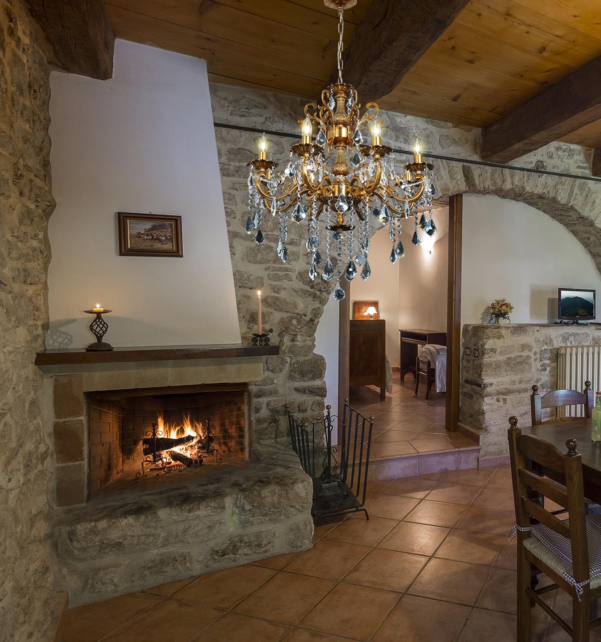 Akeelighting Antique Gold Crystal Chandelier Lighting 8-Light Contemporary Chandeliers Classic Crystal Candle Island Lighting Di