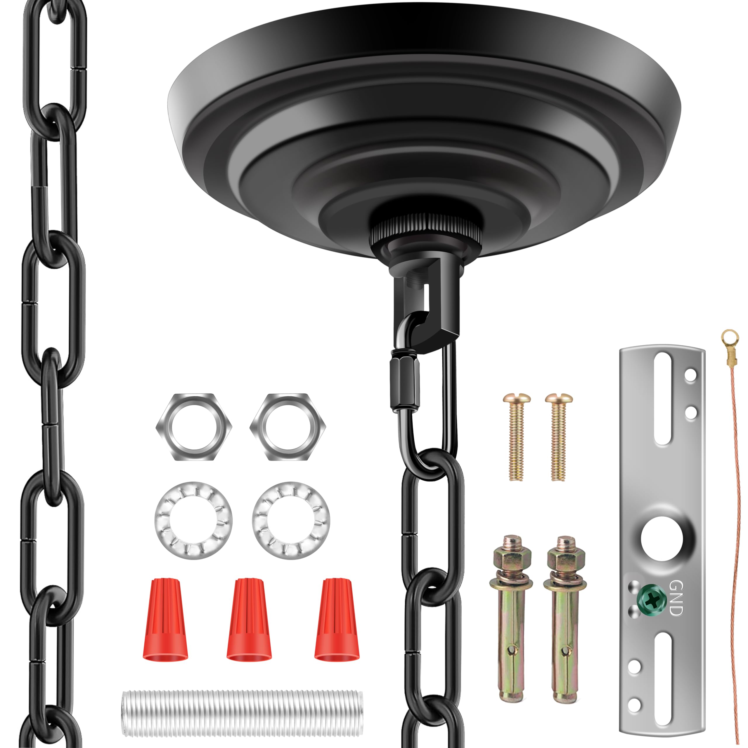 MAYOMAJO Light Canopy Kit, 6 Inch Canopy + 6 Ft Chain, Heavy Duty, Alloy Steel, Black, Model X-BK-6-HC