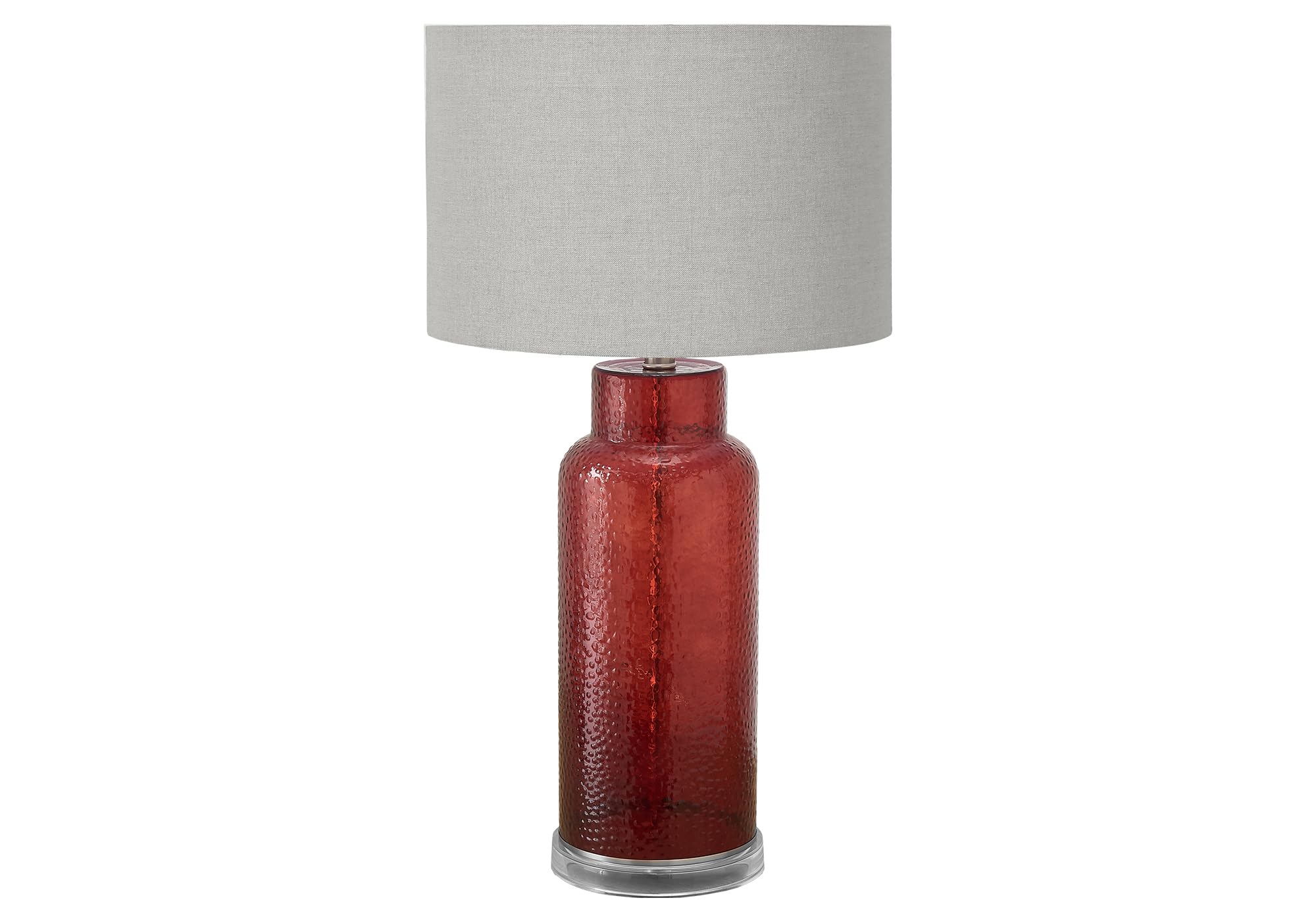 Monarch Specialties Table Lamp I 9909, 28in H, Red Glass with Grey Shade, Contemporary Design