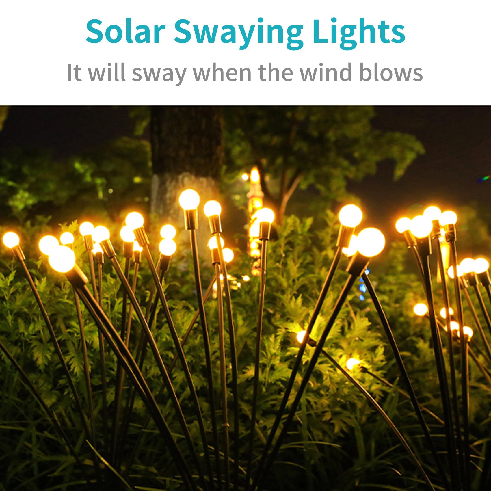 Aleney 2 Pack Solar Garden Swaying Lights, Wind-Activated Outdoor Lights, Outdoor Pathway Decoration, Warm White