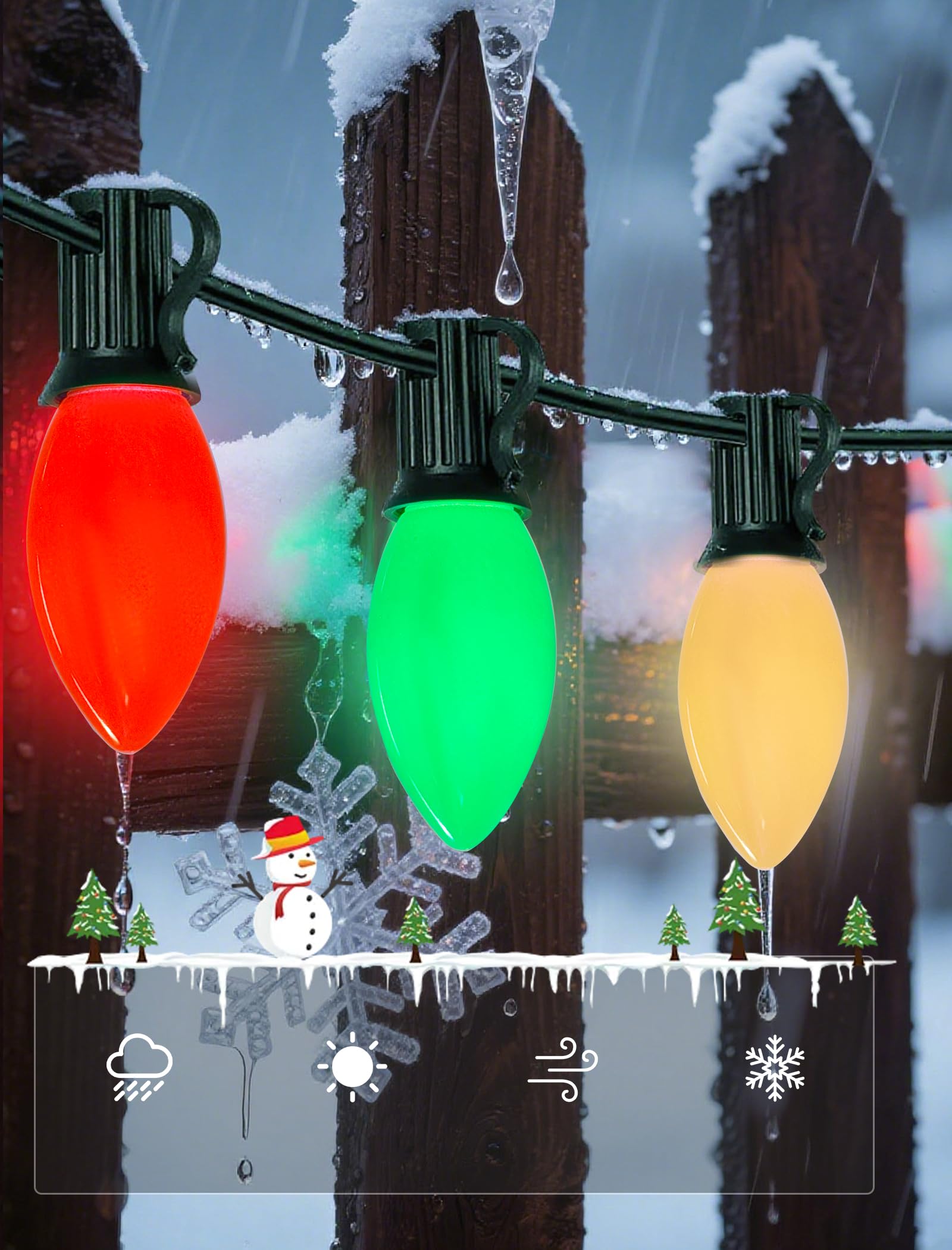 C9 Led Multicolor Christmas Lights Outdoor  25Ft C9 Vintage Christmas Lights Waterproof With 26 Led Colorful Bulbs  Outdoor Christmas Decorations String Lights For Patio Garden Roofline Holiday Party