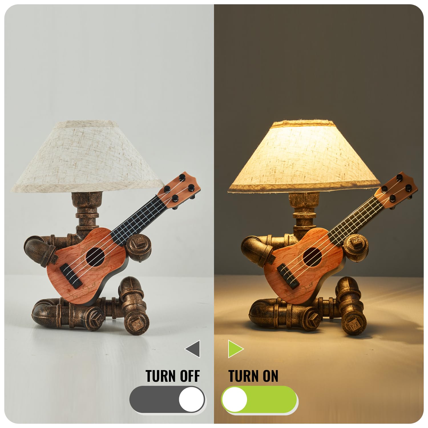 Lovefindahome Vintage Industrial Robot Guitar Table Lamp with Bulb - Remote Control,Timer,Dimmable - Cool Gifts for Music Lovers