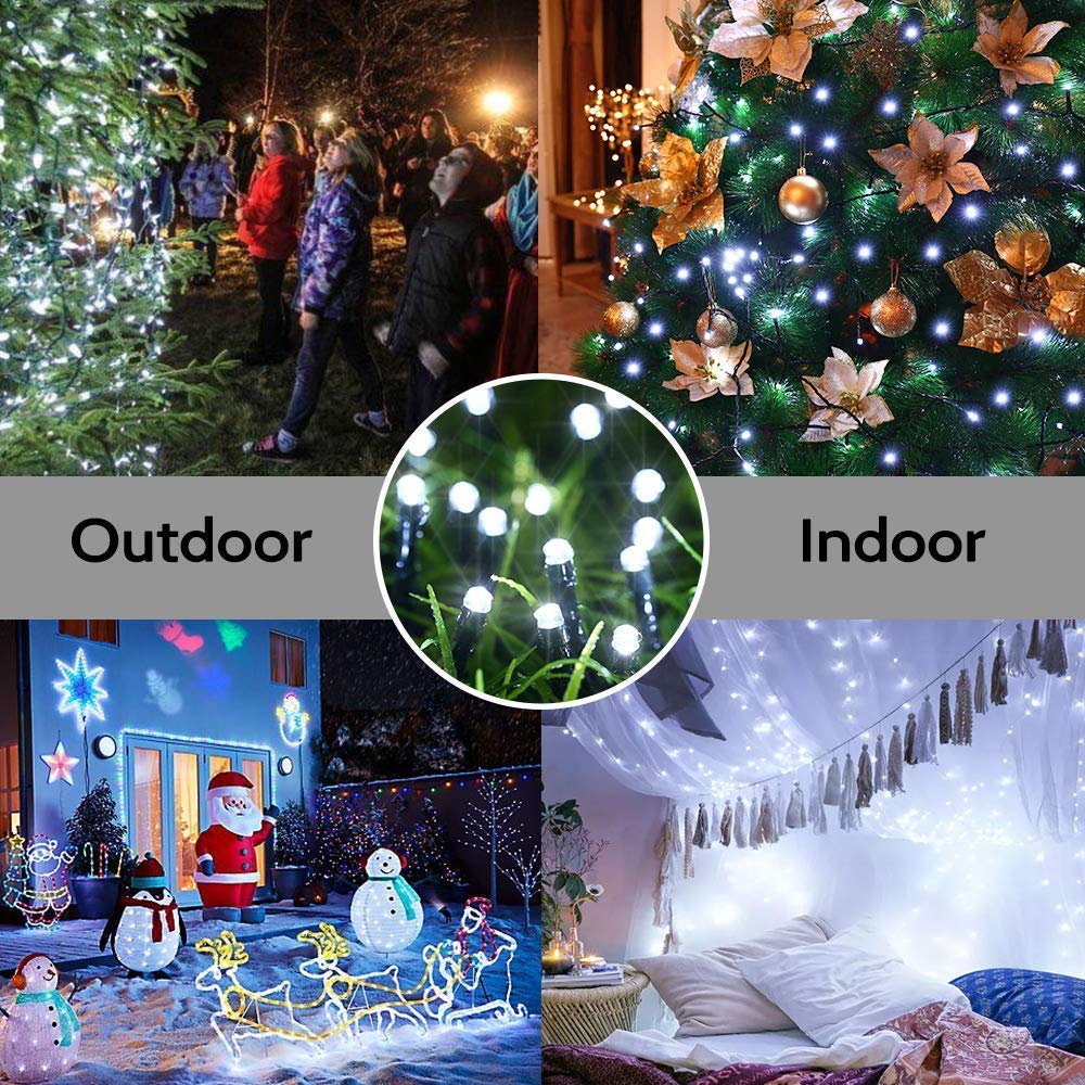 Toodour Solar Christmas Lights, 121Ft 350 Led 8 Modes Solar String Lights, Waterproof Solar Outdoor Christmas Lights For Garden,