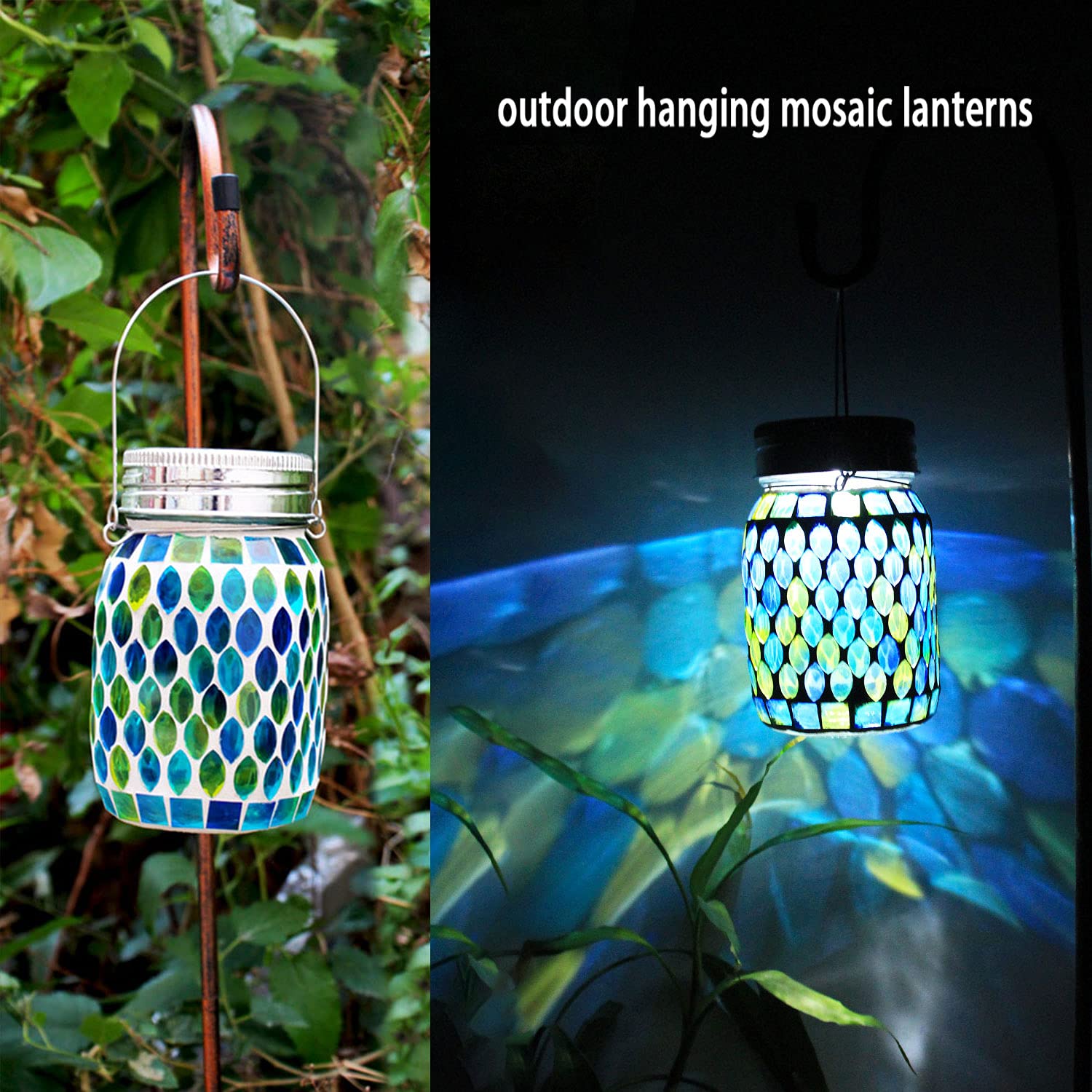 GUANFU Mosaic Lights Solar Outdoor Lanterns, Waterproof Garden Decor, Blue, Model a003