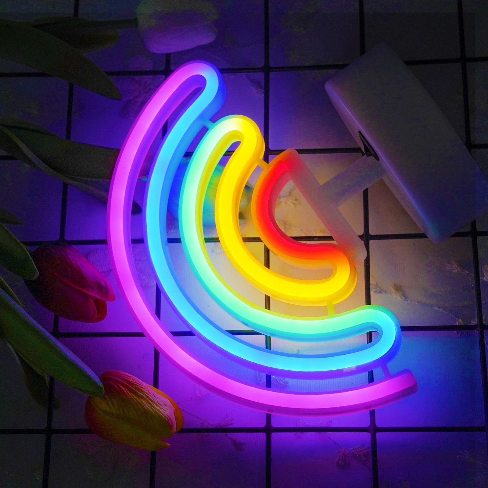 BHCLIGHT LED Neon Sign - Multicolor Rainbow Lights, Battery/USB Powered, Indoor/Outdoor Decor, 1PK