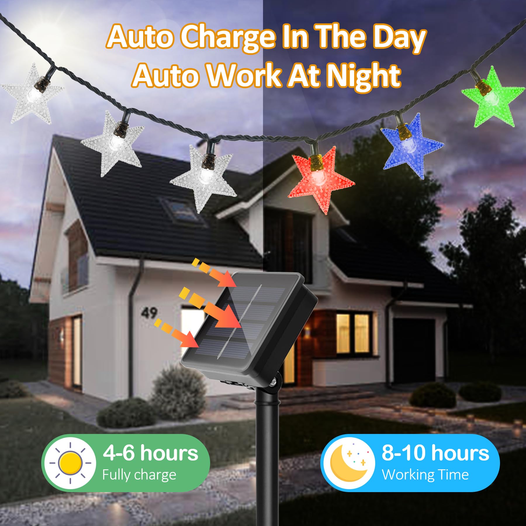 L LAMPOP Twinkle Solar Star String Lights 39FT 100 LED Waterproof Multicolor