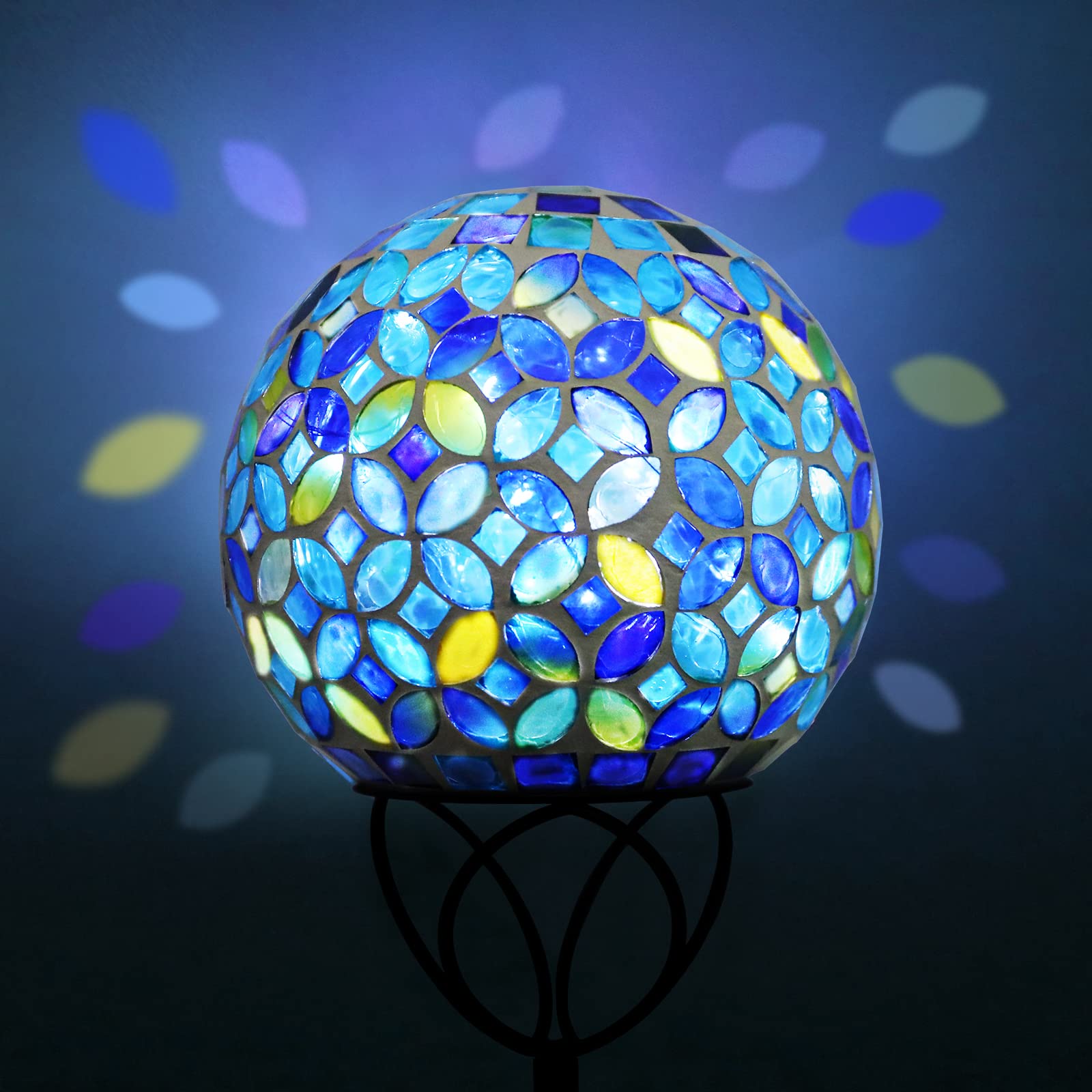 Vcuteka Mosaic Solar Garden Lights, Waterproof Glass Ball Led Pathway Stake Light, 6&quot; Blue