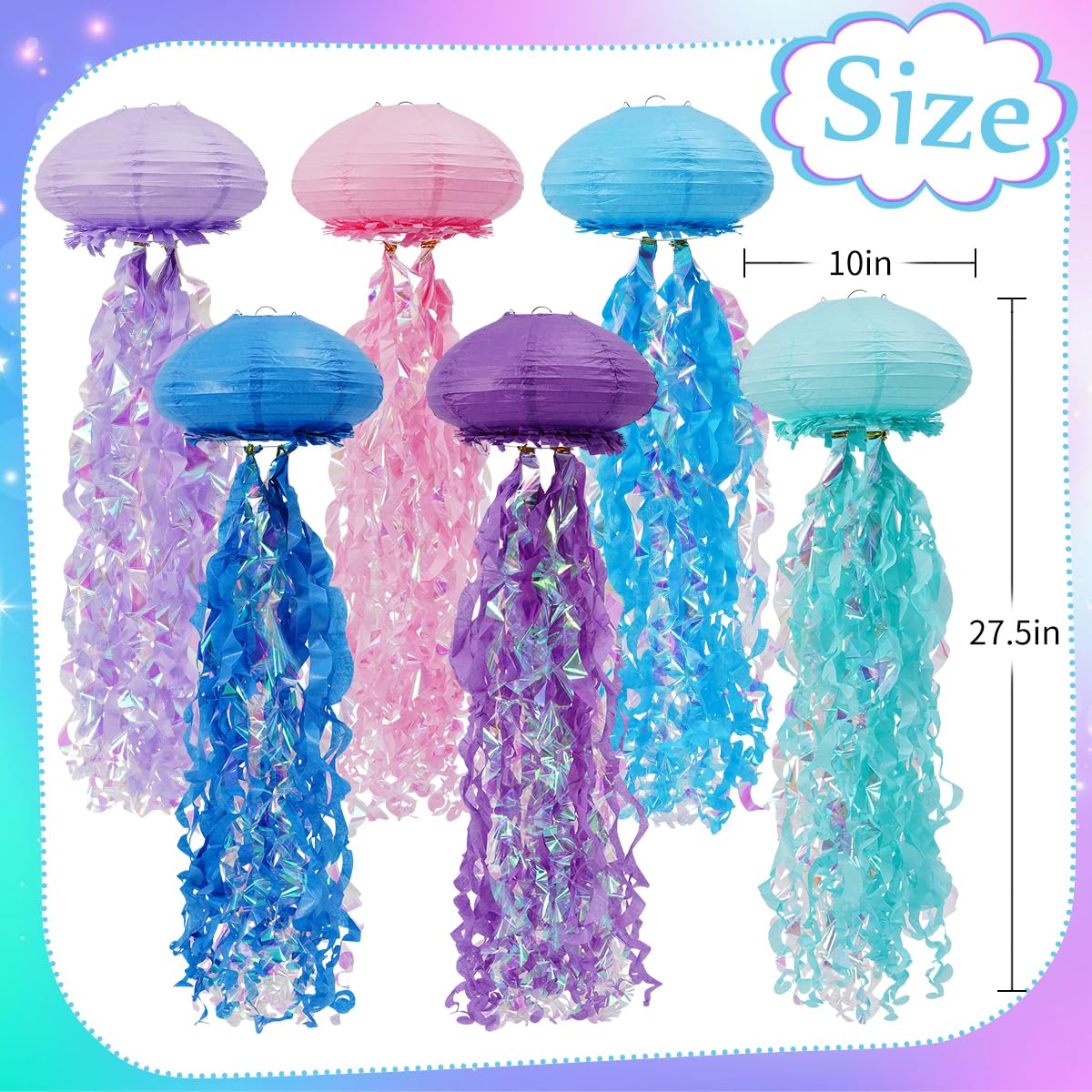 Zilue Mermaid Birthday Decorations, Jellyfish Paper Lanterns For Ocean Mermaid Baby Shower Under The Sea Party Decorations Pack