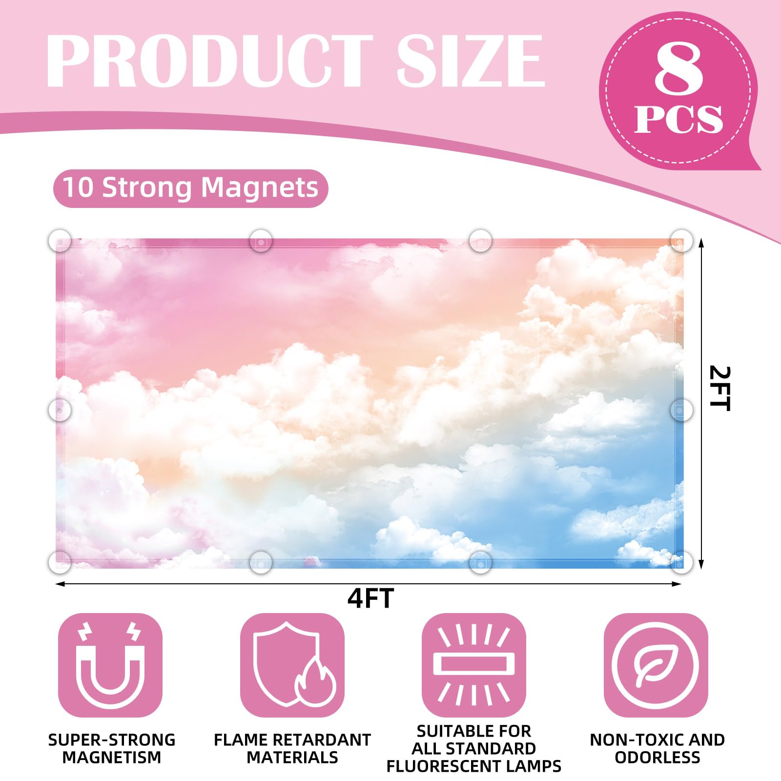 ANGSYLTH 8 Pcs Fluorescent Light Covers, 4 x 2 Feet, Rainbow Color for Classroom, Office, Hospitals, Home