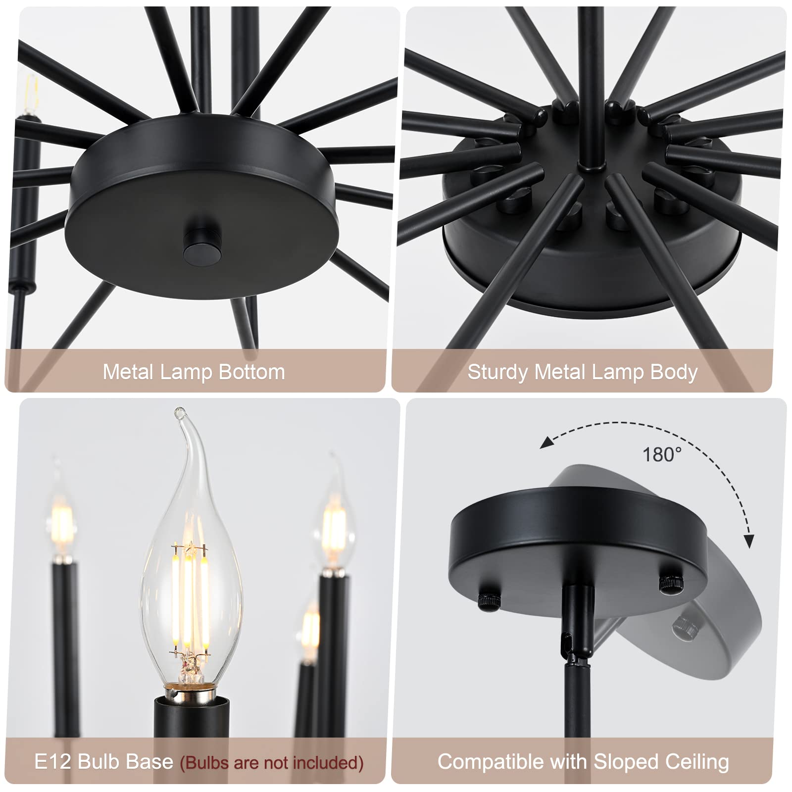 Woknos Modern Black Farmhouse Chandeliers, 12-Light Industrial Metal Chandelier Lighting, Classic Candle Hanging Pendant Light F