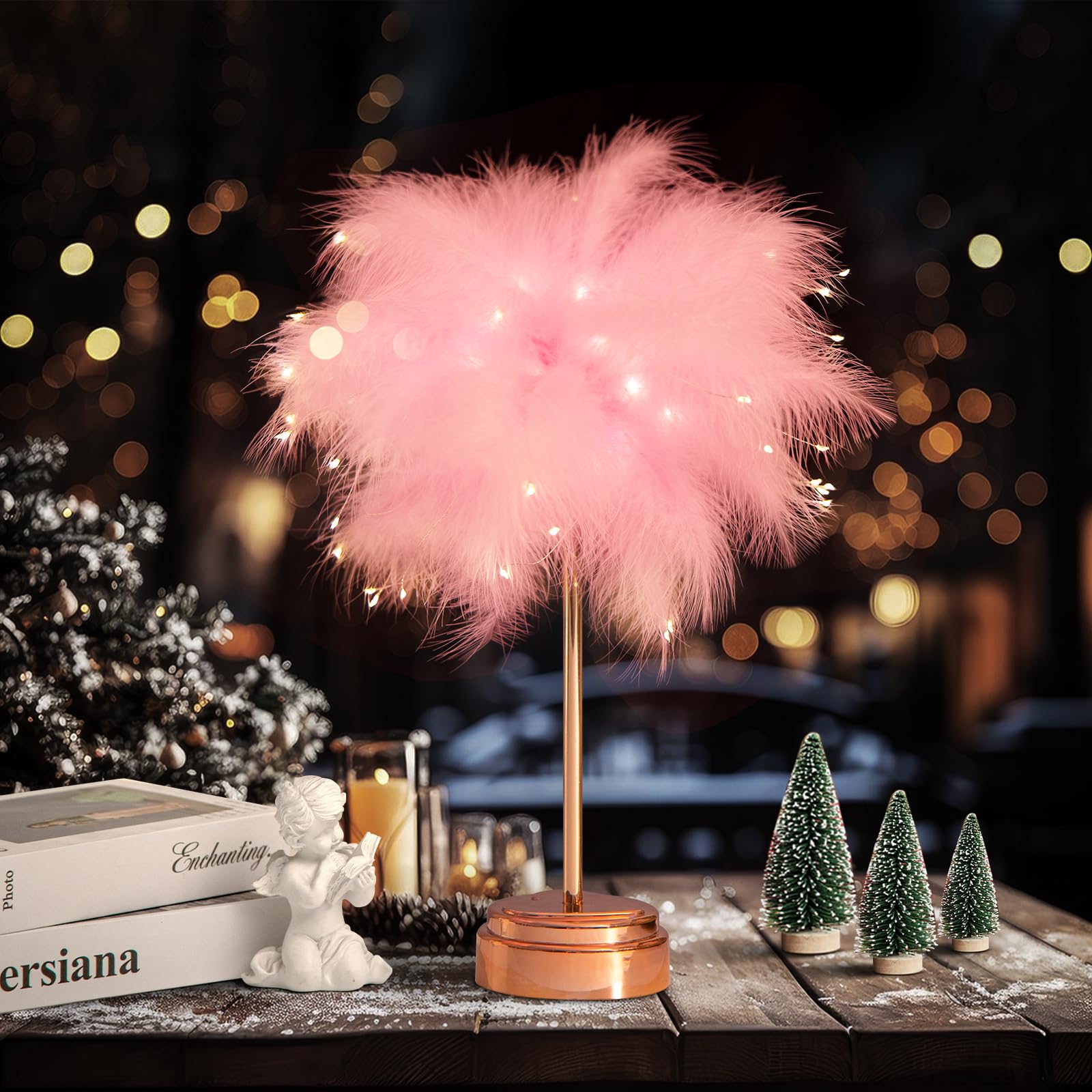 Bdusxyz Pink Feather Lamp - Led Atmosphere Feather Night Lights Bedside Lamps For Mother, Girlfriend Home Girl Room Wedding Deco