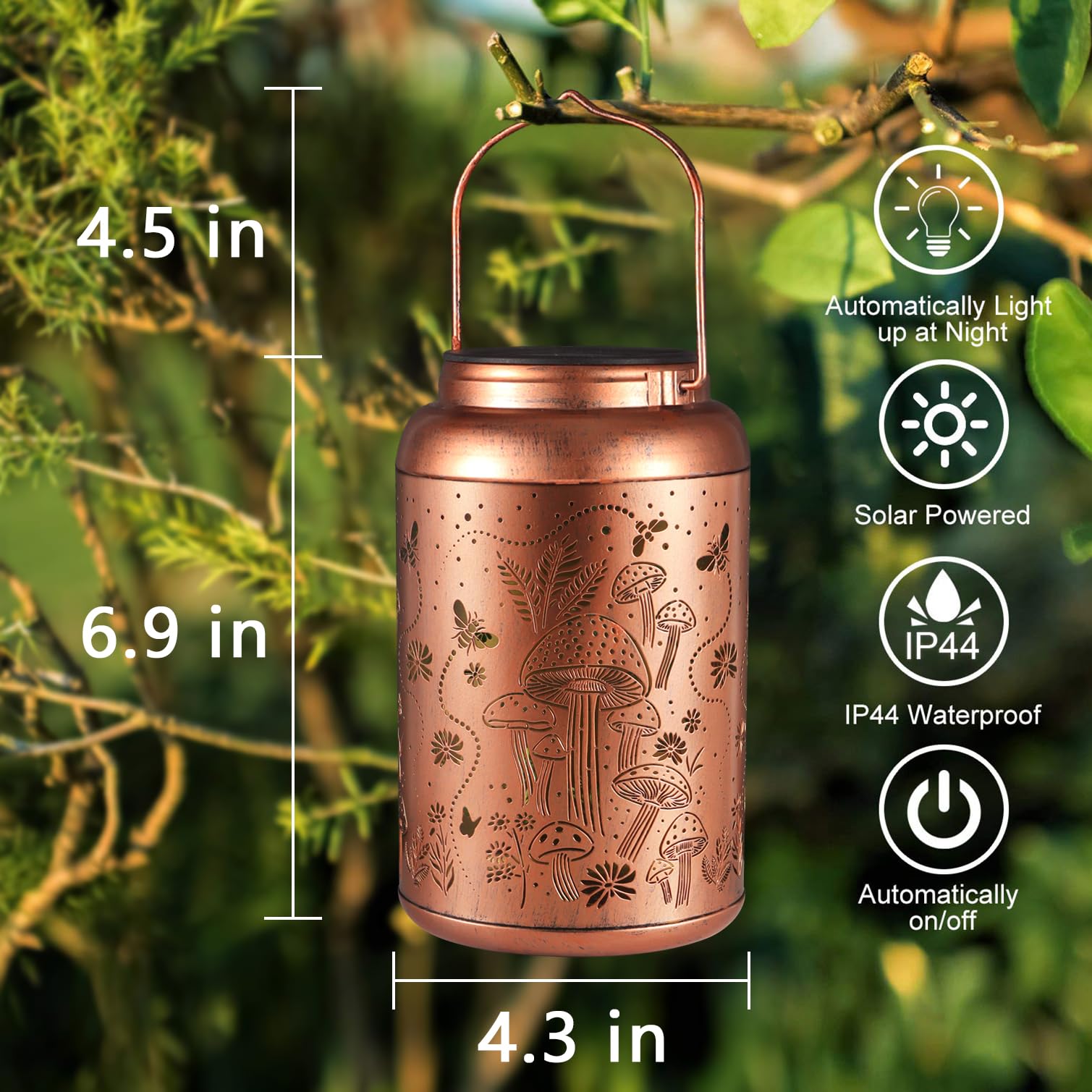 Solar Lanterns Outdoor Waterproof Bee Mushroom Decoration Gifts For Women Mon Grandma Hanging Solar Lights For Outside Metal Led Lanterns For Yard, Patio, Garden Decor