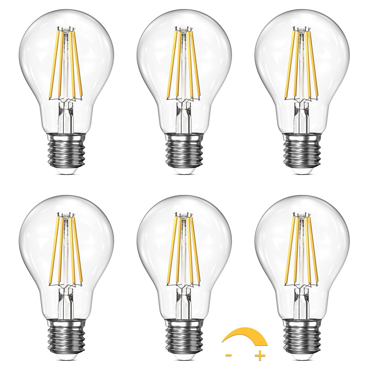 Dimmable A19 Clear Led Light Bulbs 60W Equivalent, 6W, 2700K Soft Warm Light For Table Lamp Floor Lamp Bathroom Vanity Outdoor W