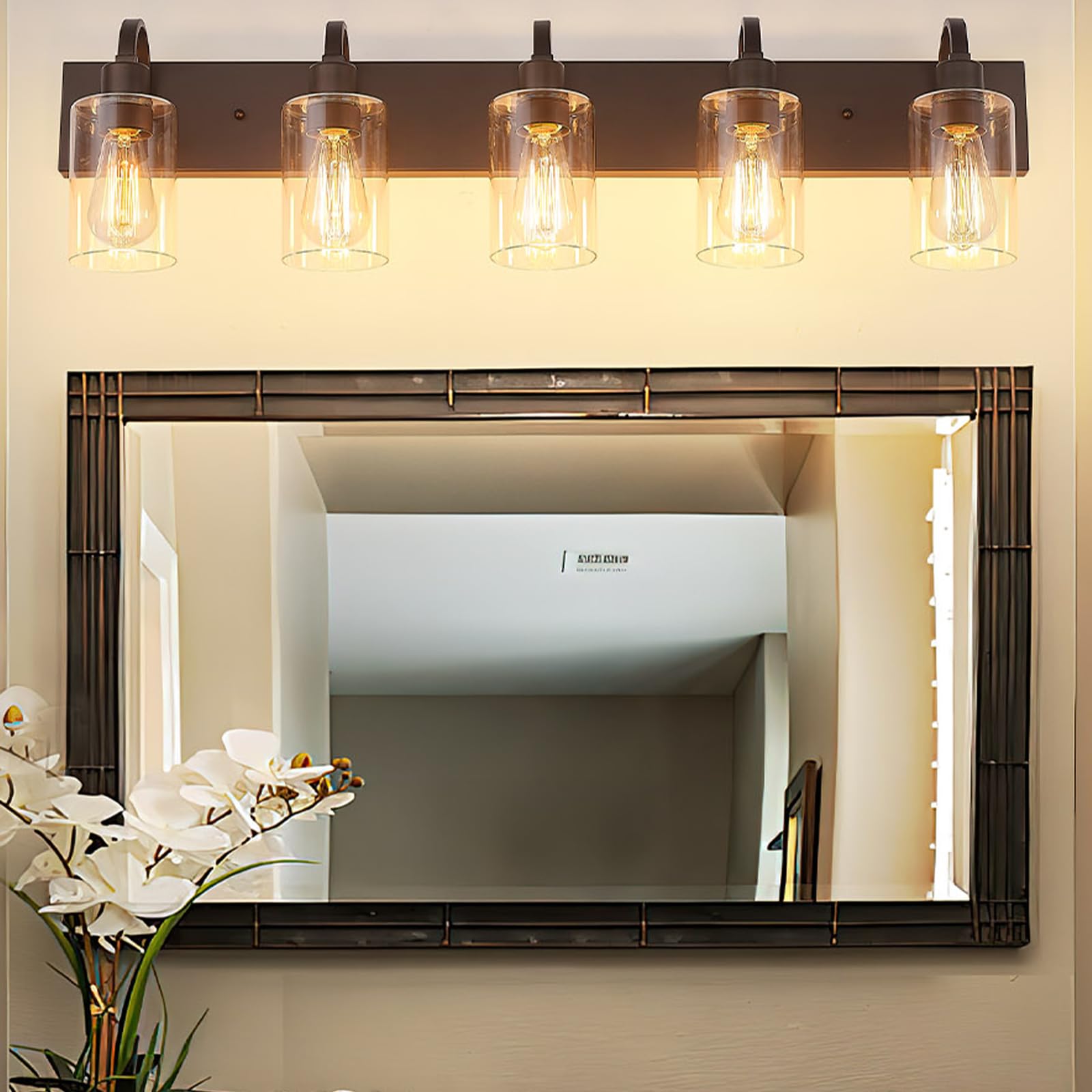 Emliviar 5-Light Oil Rubbed Bronze Bath Vanity Lighting Fixture With Clear Glass Sconce
