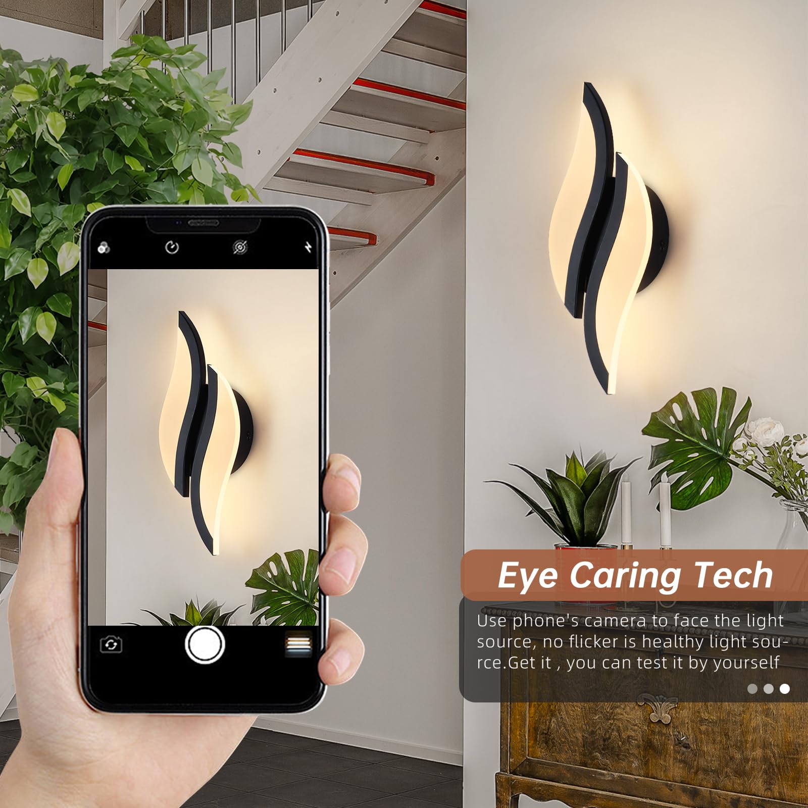 CANEOE LED Wall Sconce - Modern Acrylic Lighting Fixture, 3000K Warm White, Black, 1 Pack, Model WL-YZ-C, Ideal for Living Room & Hallway