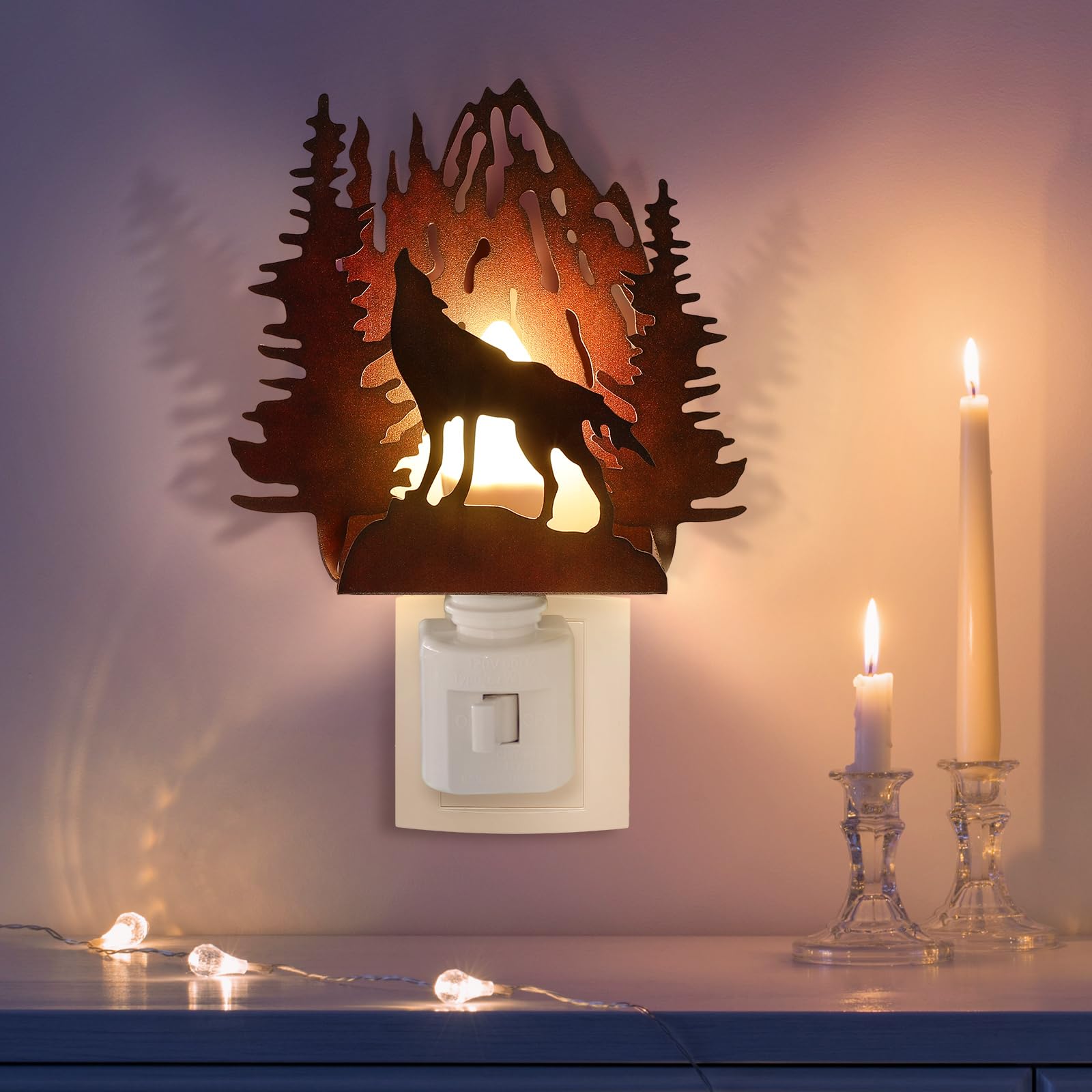 Tuanse Wolf Plug In Night Light Farmhouse Metal Led Night Light Decorative Vintage Novelty Lamp Decor For Holiday Bedroom Living
