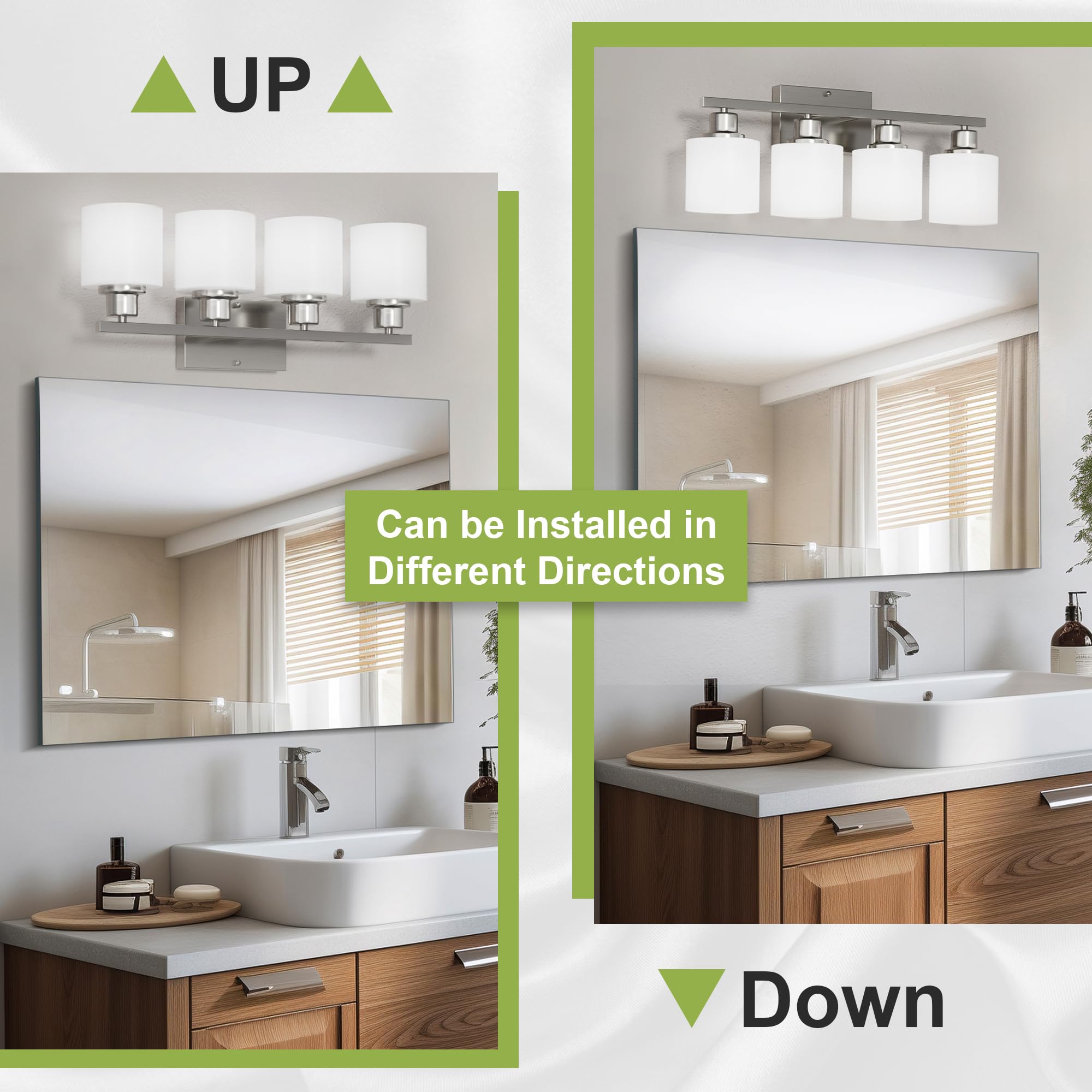 Dekang 4-Light Bathroom Vanity Light, Brushed Nickel, Modern Wall Sconces With Milky Glass Shades