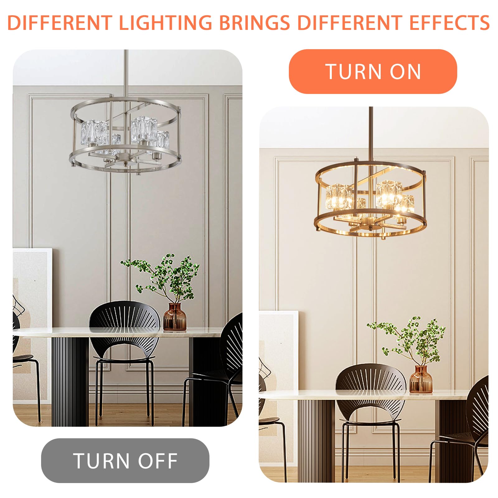 Majhoiw Brushed Nickel Ceiling Light Modern 4-Light Pendant Lighting Fixture 15.7'' Adjustable Height Chandeliers With Glass Lam