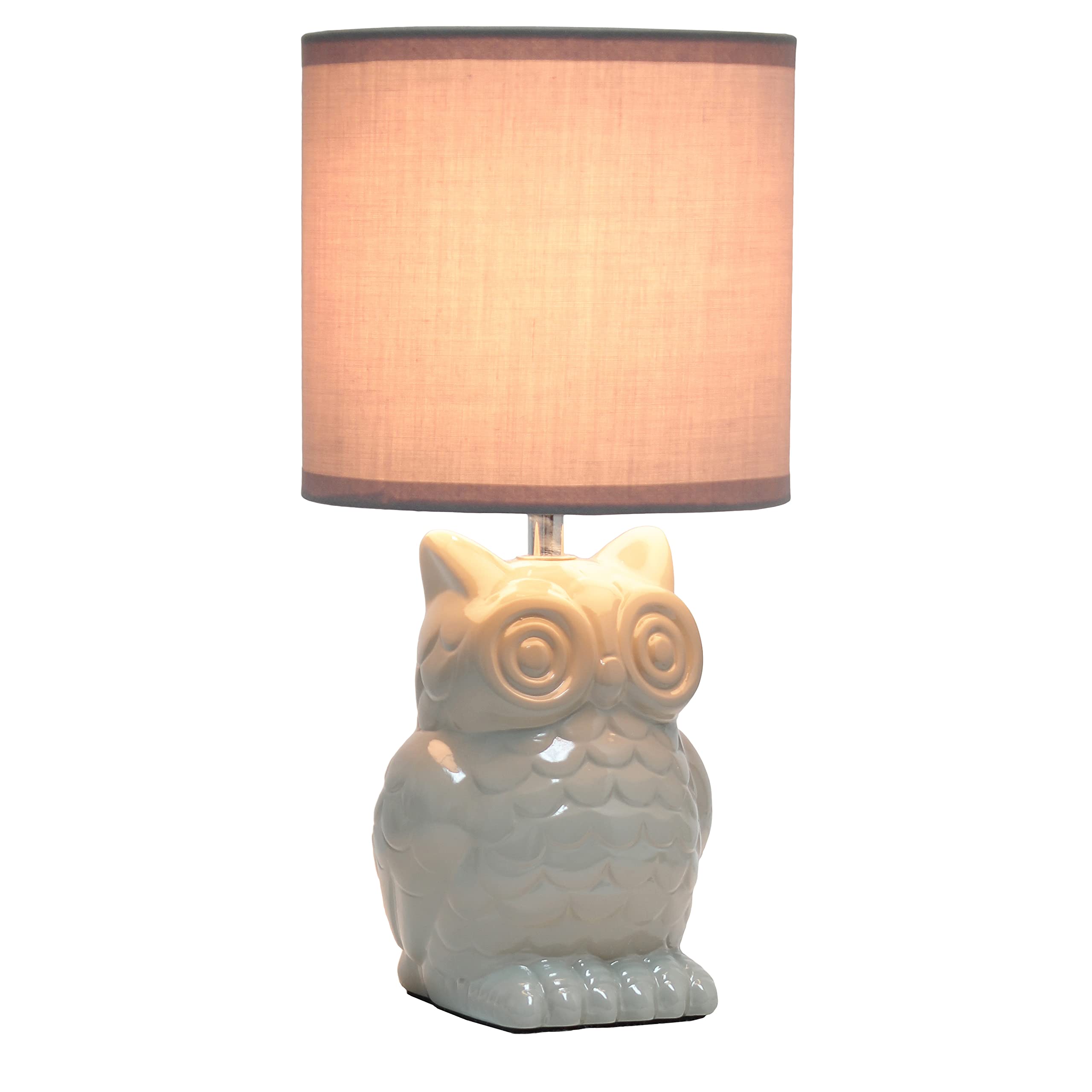 Simple Designs Lt1136-Gry Gray Ceramic Owl Table Lamp 12.8 With Fabric Shade For Bedroom, Living Room, Nursery