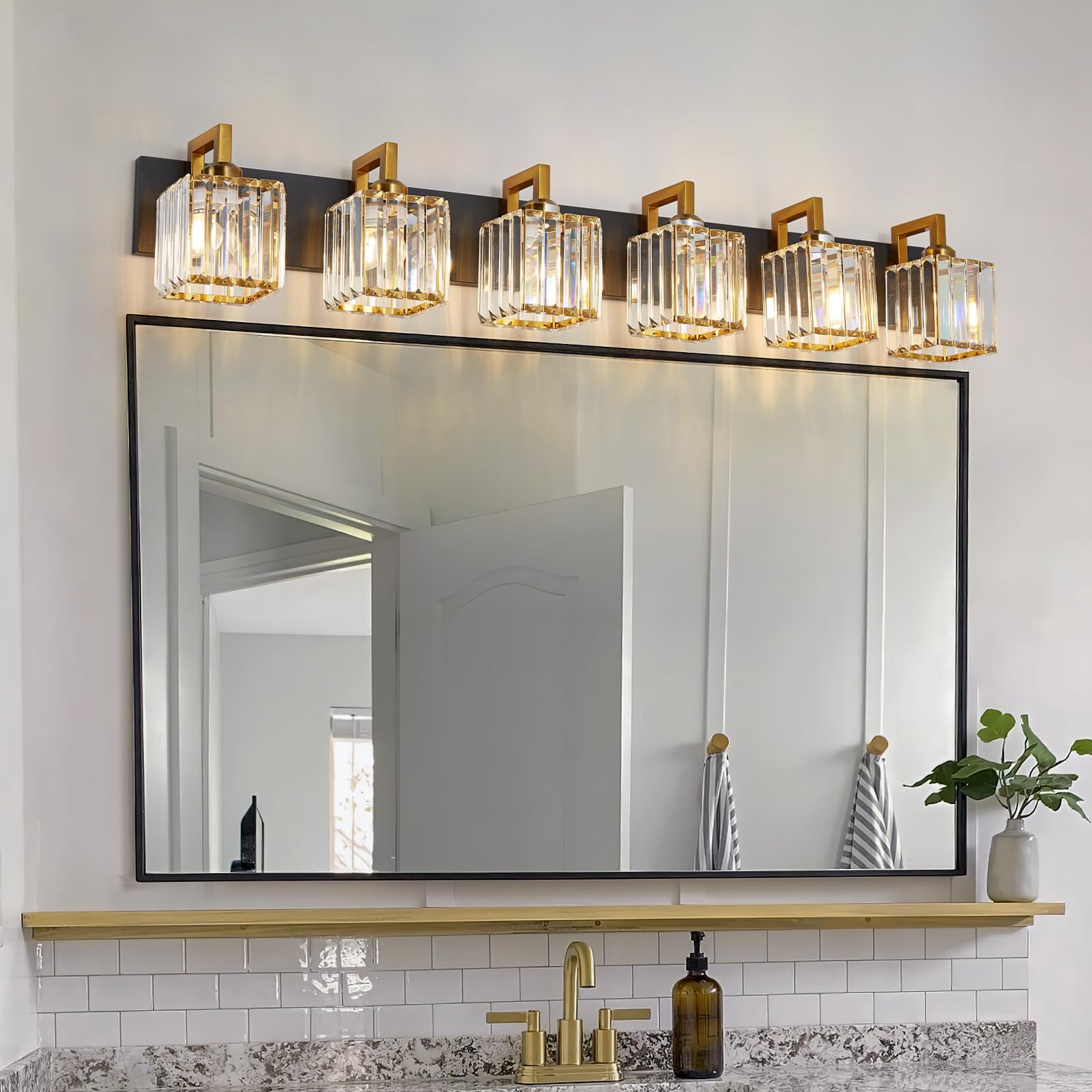 FDPBY Modern Bathroom Vanity Light 6-Light Black Gold Crystal Wall Lamp JW-003 Metal