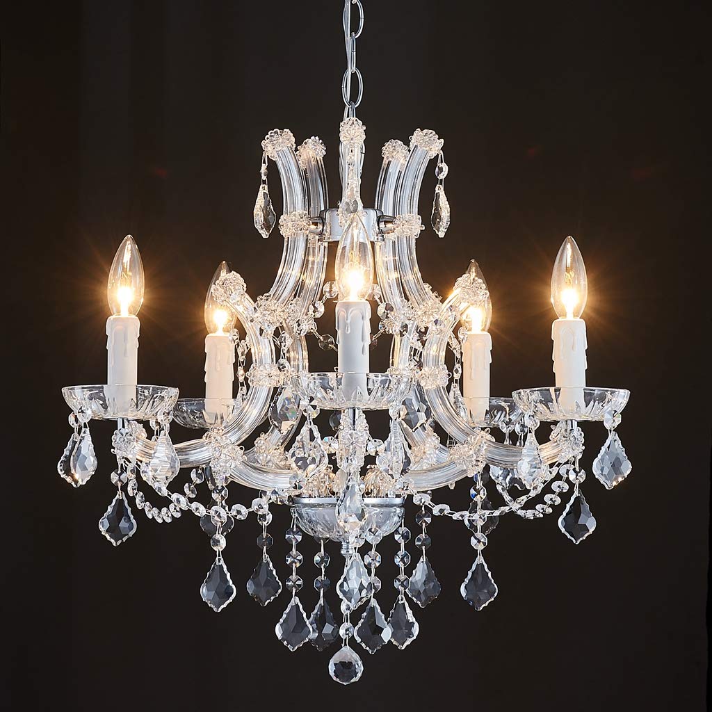 SM Saint Mossi 5-Light Crystal Chandelier, Modern K9 Crystal Pendant Lighting, H22 x W20, Silver Finish, Model SM-DY-19085