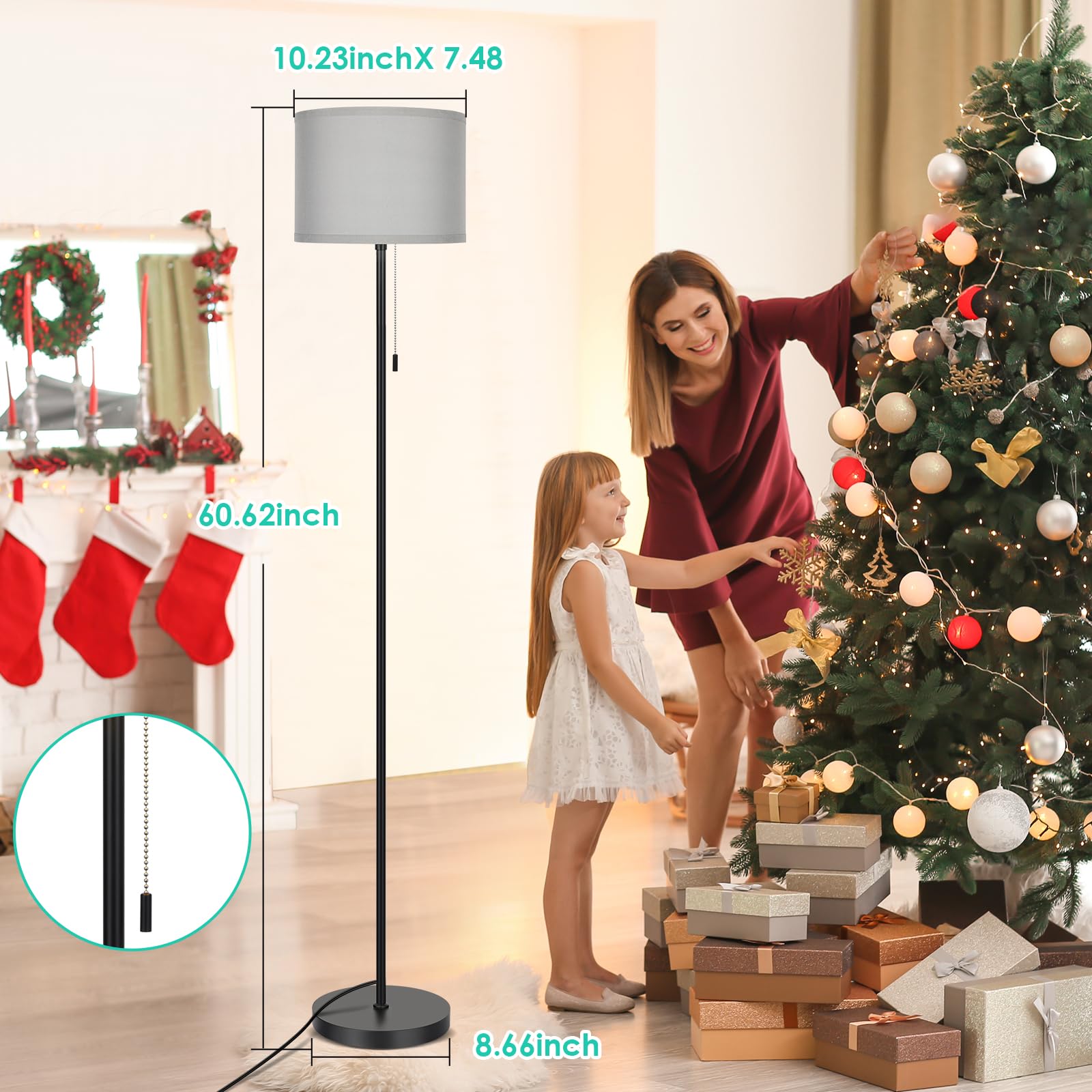 FOLKSMATE Floor Lamp, Modern LED Standing Light, Metal, Gray Shade, Model KD230338FL-GY