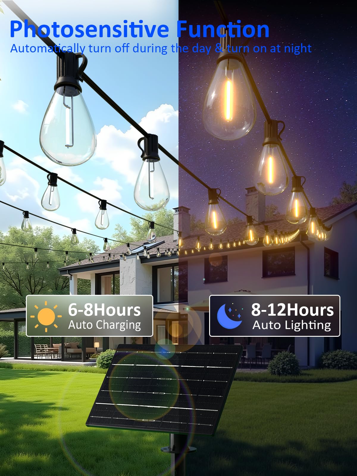 luckystyle 200FT Solar String Lights, Waterproof, 72 LED Bulbs, Shatterproof, Black, Model LK-S11-200, Perfect for Outdoor Decor