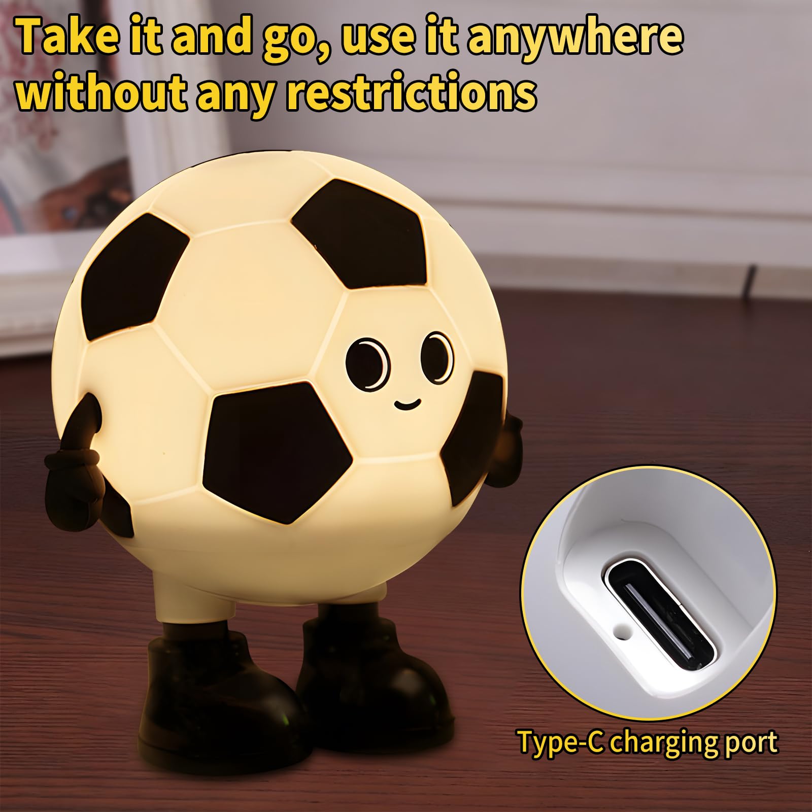 Hpydiy Cute Soccer Ball Fun Night Light - Dimmable Rgb Touch Control Lamp  Usb-C Rechargeable  Stress Relief Toy For Sports Fans  Home Decor And Gift