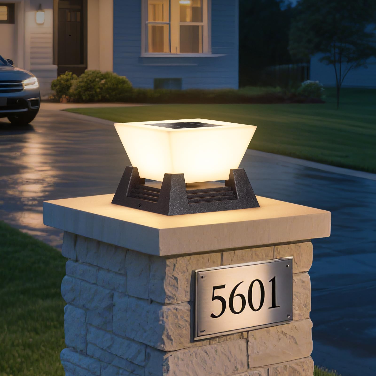 ZRJJMLAN Solar Post Lights, 11 Pillar Light Outdoor, 3000K LED Solar Column Lights Outdoor IP54 Waterproof Square Column Lamp Mo