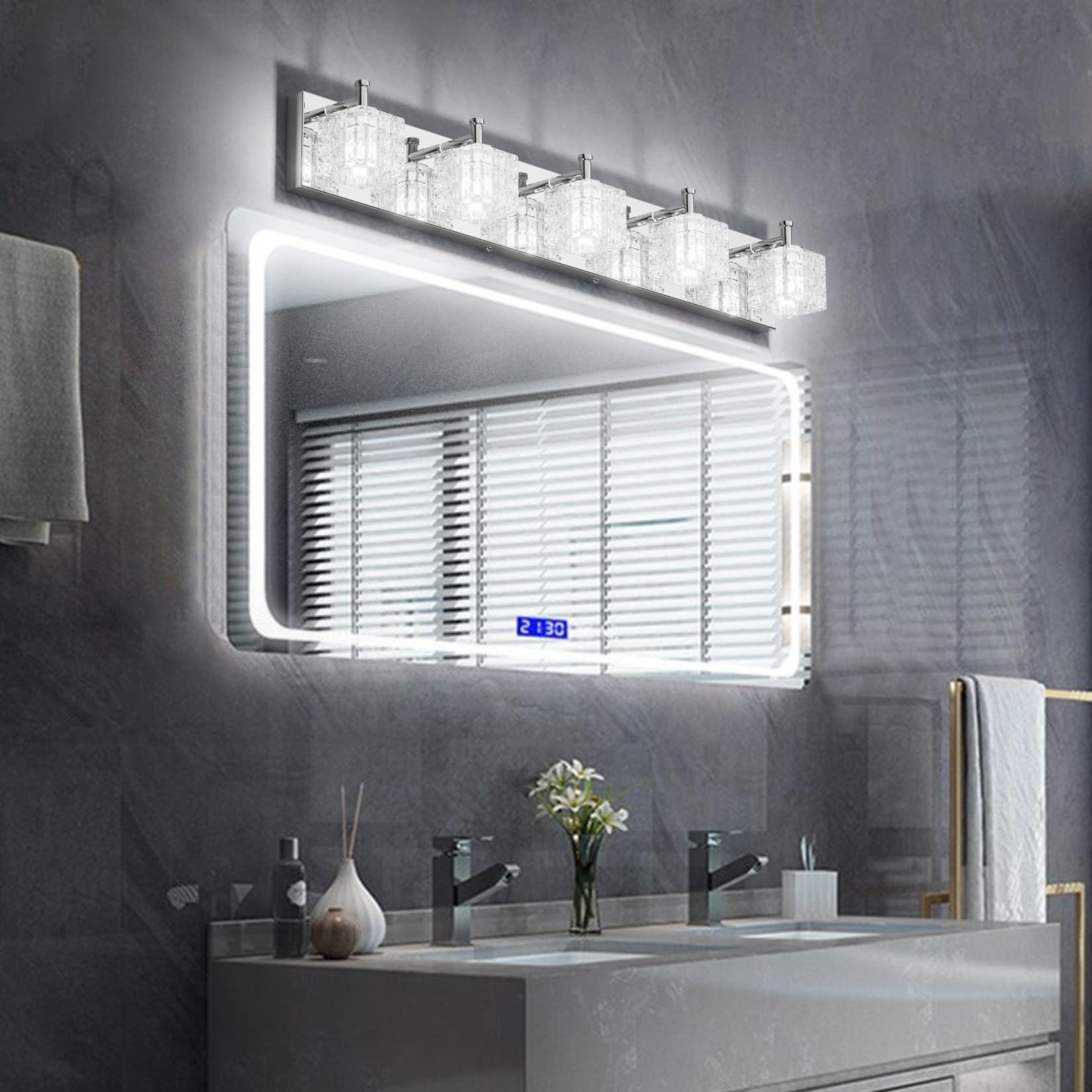 Ralbay Chrome Bathroom Vanity Light Fixtures 5 Lights LED Stainless Steel 31.5 inch Model 9822ralbay