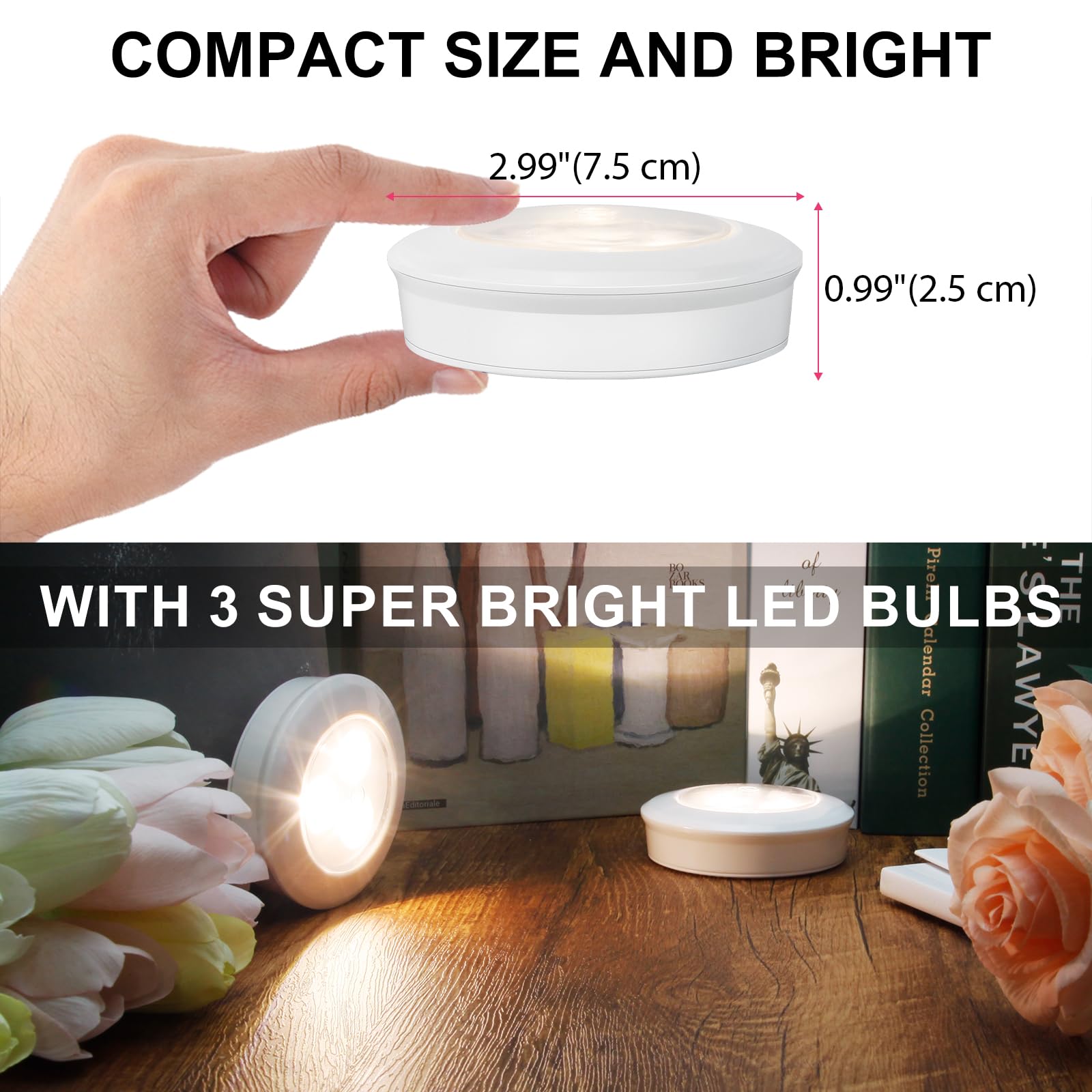 Luxsway Led Puck Light, Ultra-Thin Touch Light, Battery Operated, Tap Lights, 60 Lumens, Stick On Lights, Under Cabinet Lighting