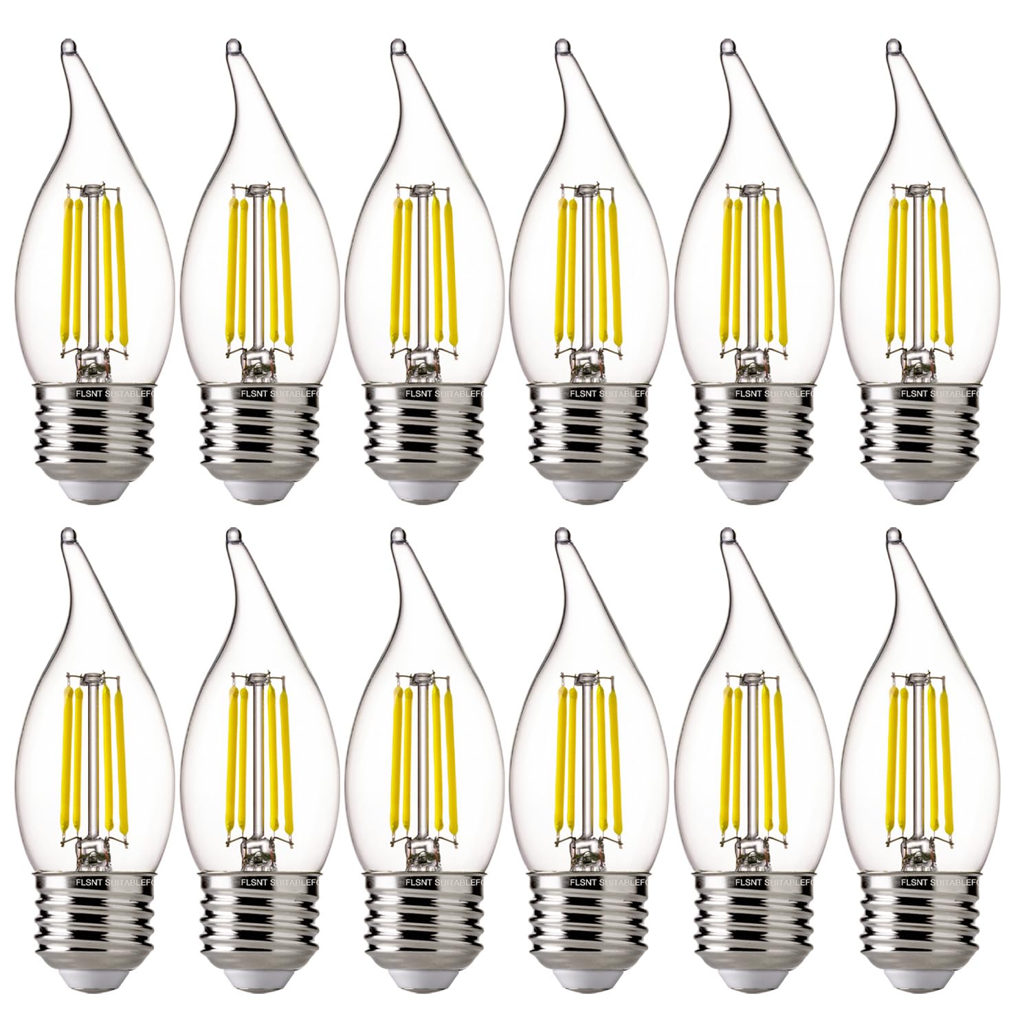 FLSNT LED Chandelier Bulbs, Dimmable, 60W Equivalent, 550LM, 12 Pack, Glass, 5000K Daylight