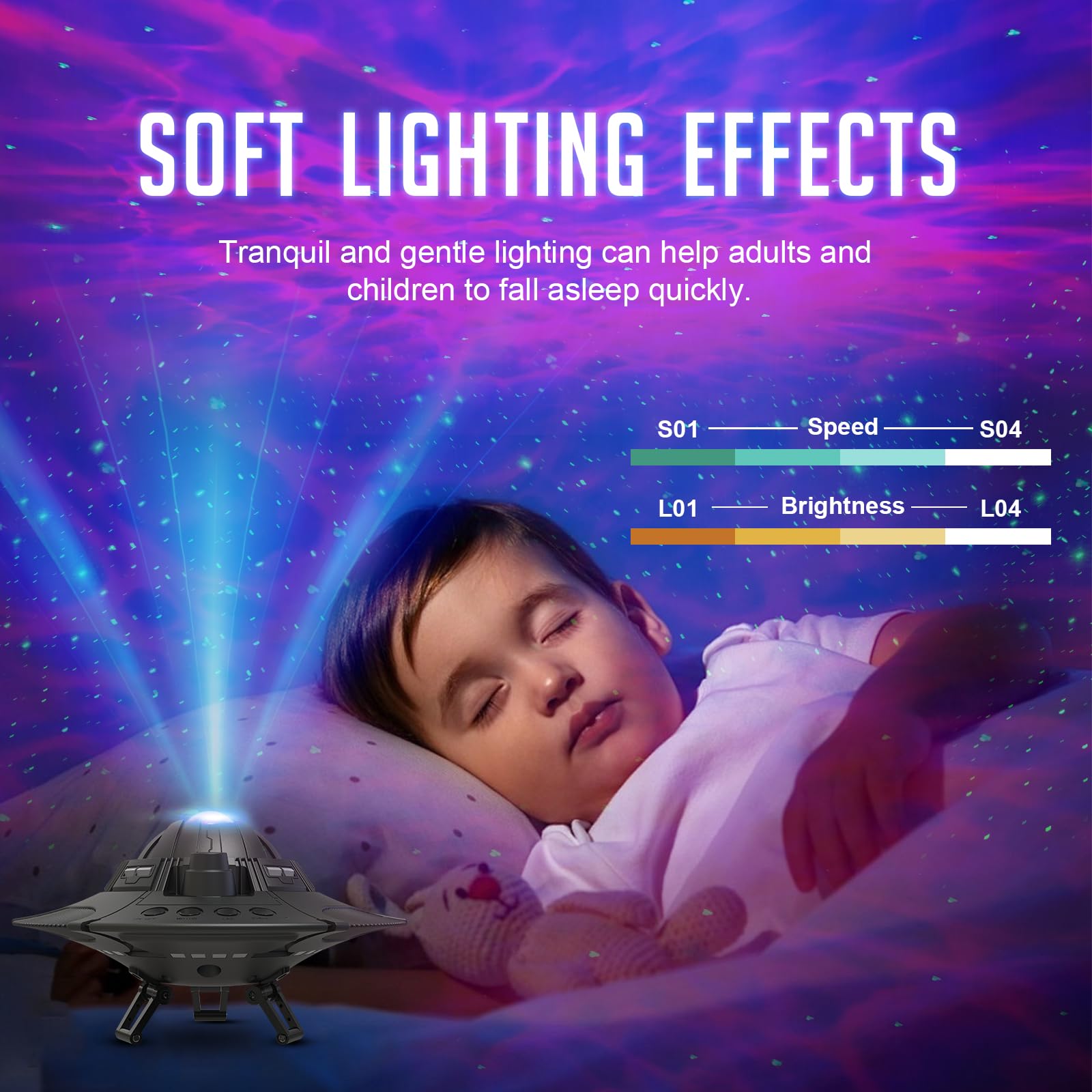 SHJQJJLBCQ UFO Galaxy Projector - LED Night Light for Kids & Adults, Gray, Model HR-H2, Starry Nebula Ceiling Decor