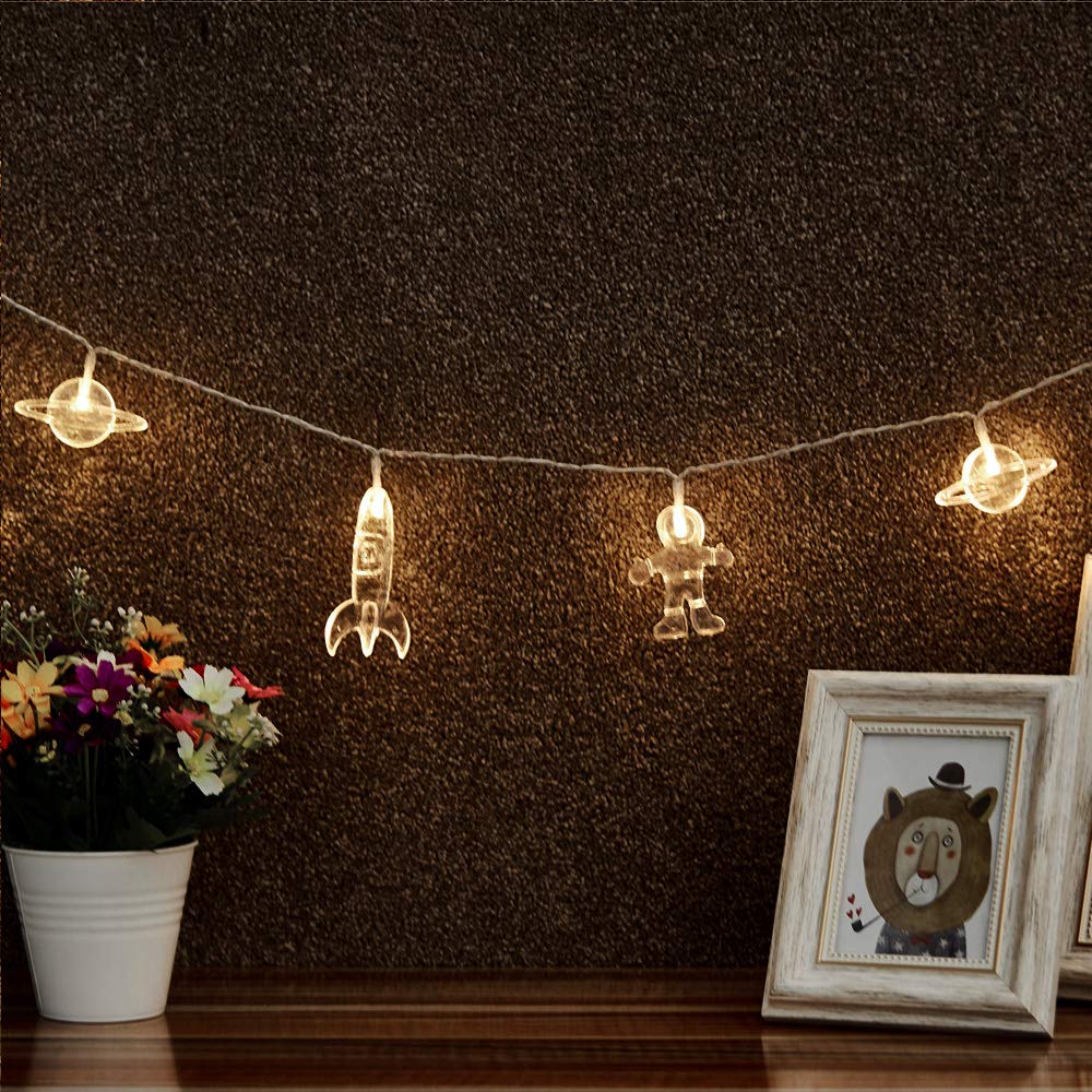 50 Led Children'S Room Led String Light Astronaut Spaceship Rocket Pendants Holiday Party Lights Wall Window Nursery Or Kids Room Decor Wedding Around The Garden Party Patio Christmas (Warm White)