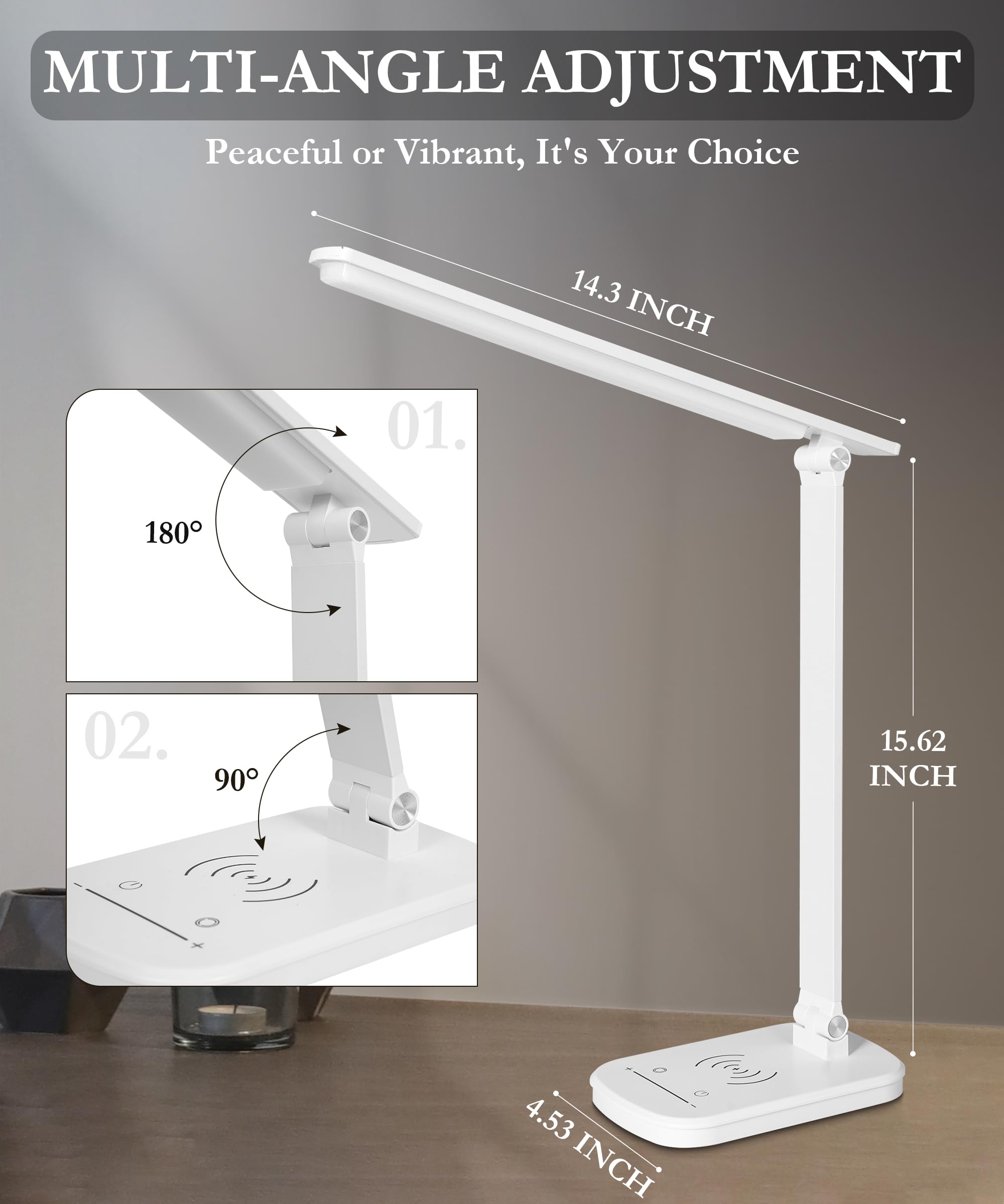 Faithorse Led Desk Lamp With Wireless Charger,21W Touch Control Dimmable Lamp,900Lm,5 Brightness And 3 Color Modes For Home Offi