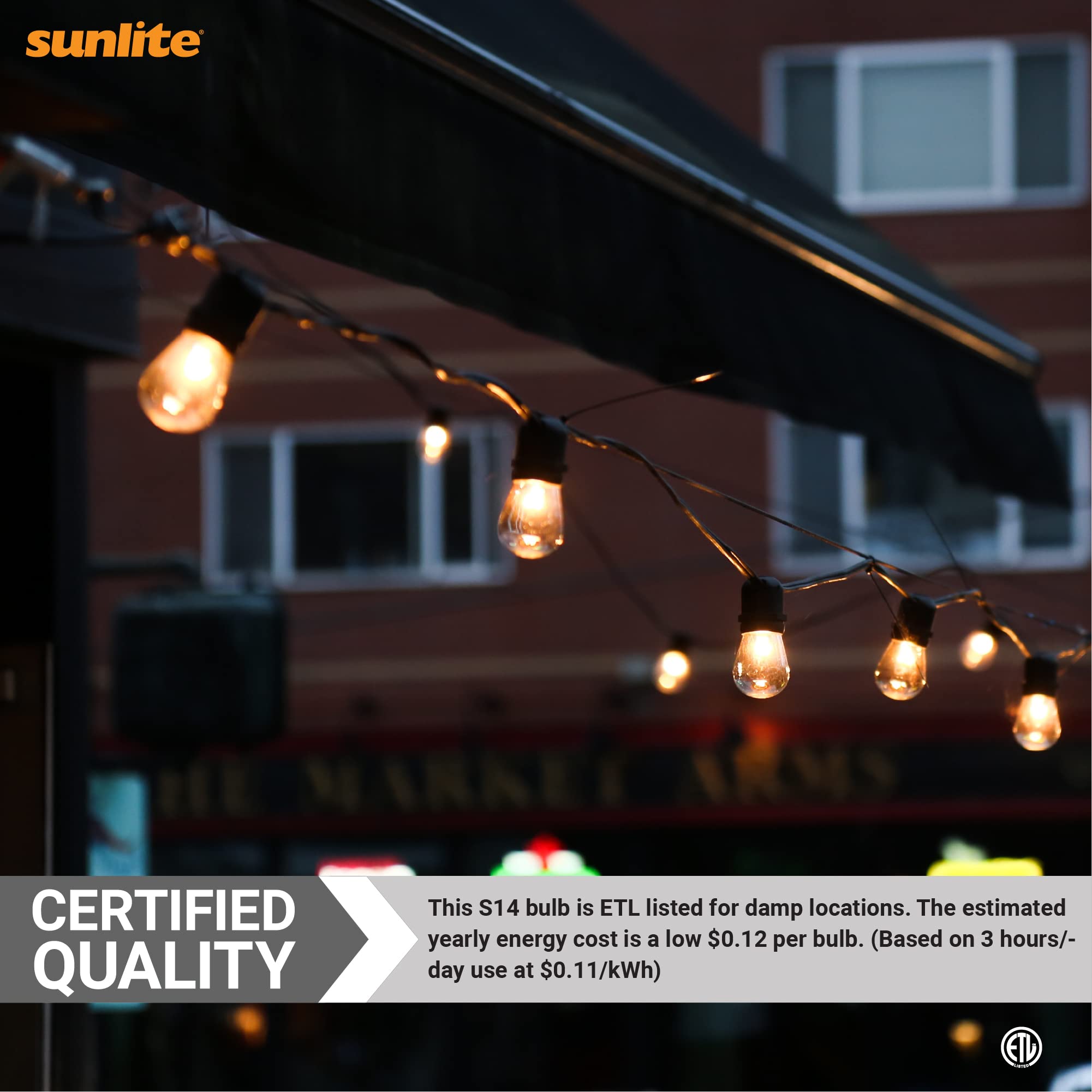 Sunlite LED S14 Filament Bulb, Dimmable, 2W (25W Equivalent), 200 Lumens, Medium Base (E26), 2700K Warm White,