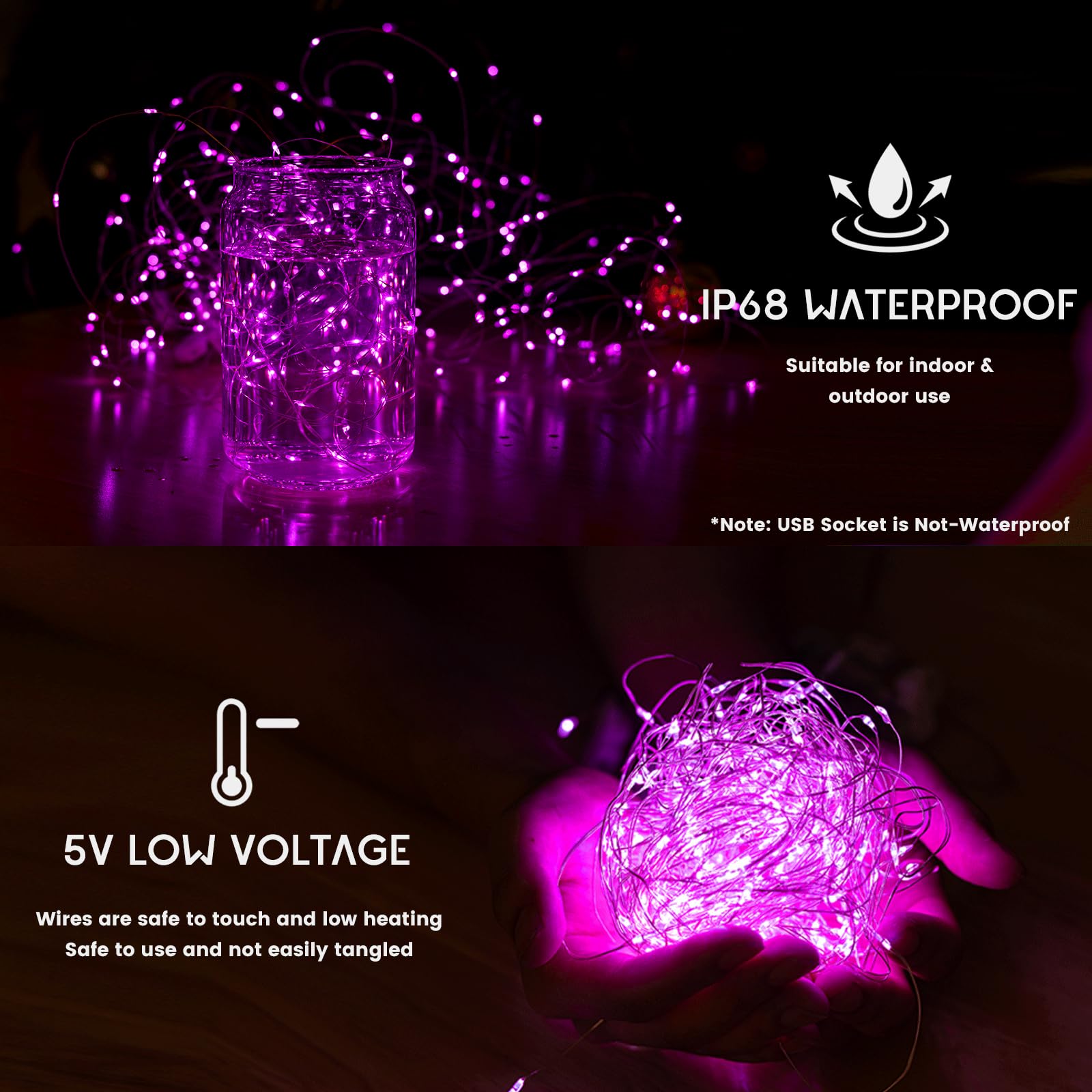 NWLIGHT Purple Fairy Curtain Lights, 300 LED, 9.8x9.8 FT, USB Plug-in, 8 Modes - Wedding Backdrop, Bedroom Decor