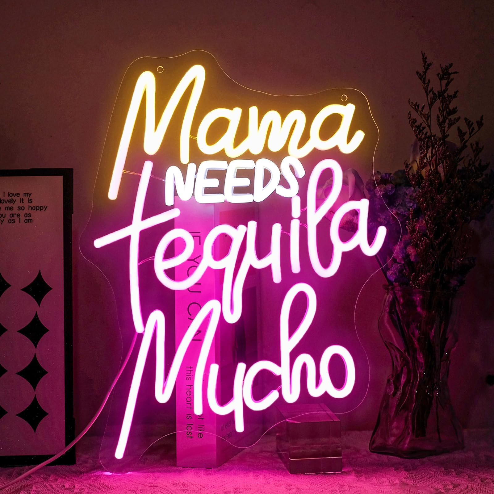 Virlusy Neon Sign for Wall Decor, Dimmable LED Light, Acrylic, Yellow & Pink, Perfect for Home Bar, Club, Bistro, Party Decoration