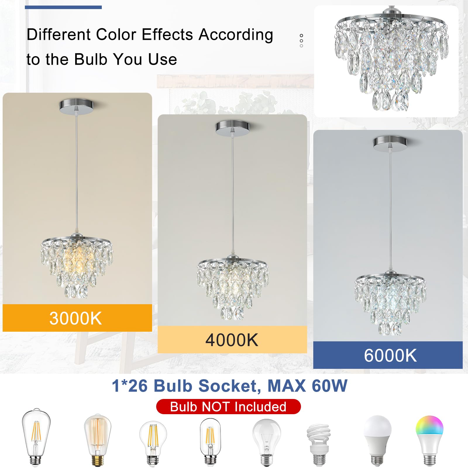Cxgleaming Crystal Pendant Light Silver Hanging Chandelier Height Adjustable Hanging Light Fixture For Kitchen Island Hallway Be