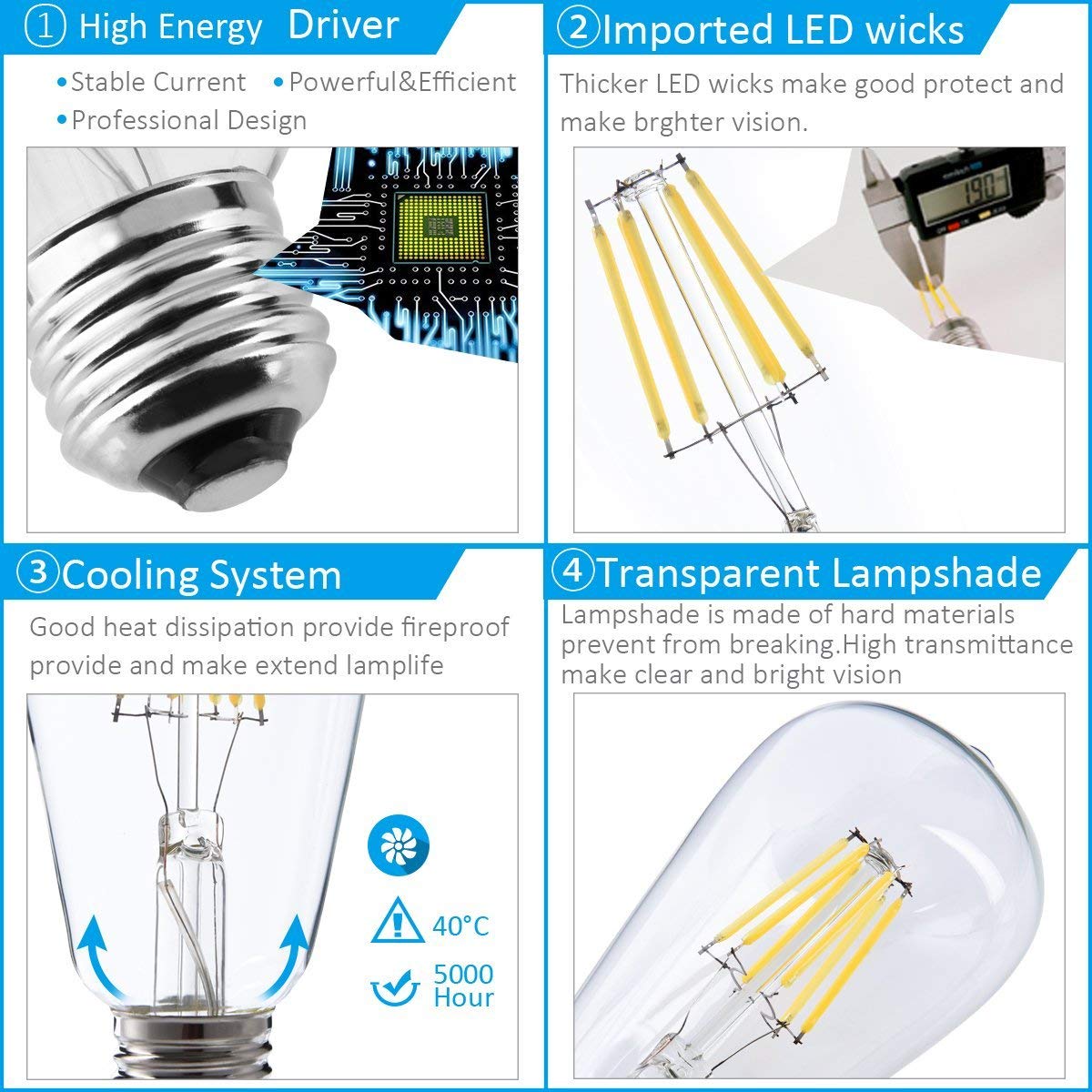 Livemax Vintage Edison Led Bulb,Antique 40W Vintage Edison Bulb,E26 Light Bulb Led Bulb 400 Lumens Daylight 4000K,Pack Of 6(Non