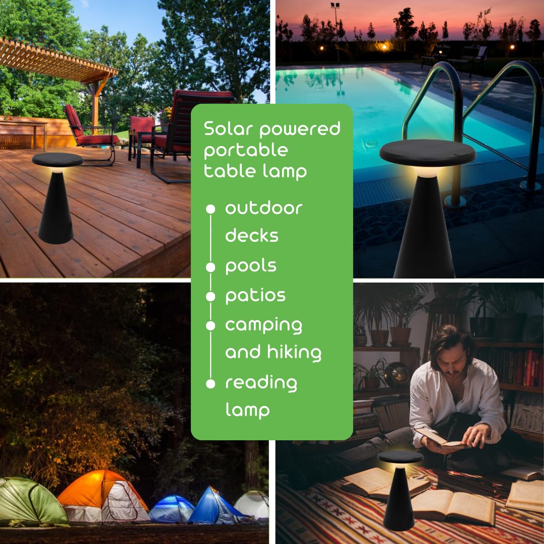 Verluce - Portable Solar Powered Mushroom Led Table Lamp - Indoor/Outdoor Use - Stepless Dimming - Up To 45 Hour Rechargeable Ba