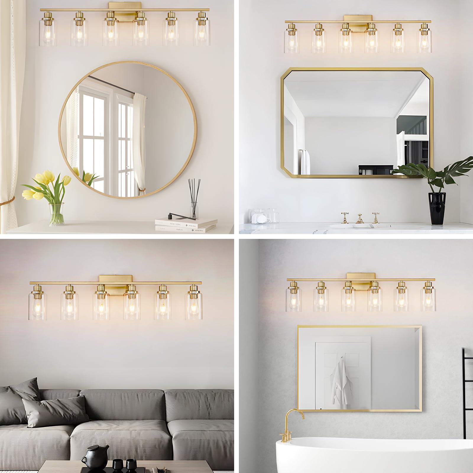 Hccz 6 Light Gold Bathroom Light Fixtures Brushed Brass Vanity Light Over Mirror Modern Wall Lighting Sconces Wall Lamp For Bath