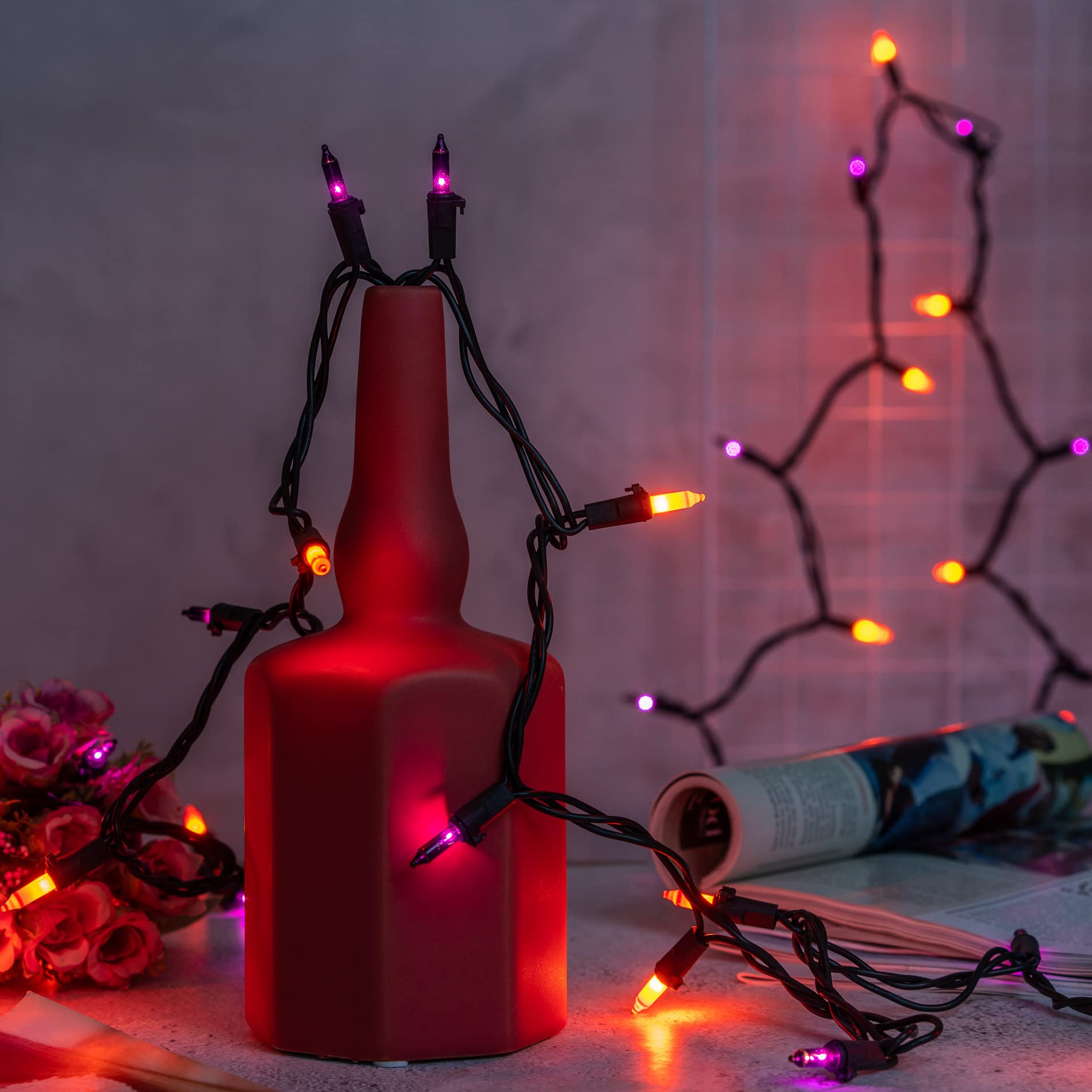 Yuletime Orange & Purple Halloween Lights With Black Wire, 66 Feet 200 Count Ul Certified Christmas String Lights, Pack Of 2 Set