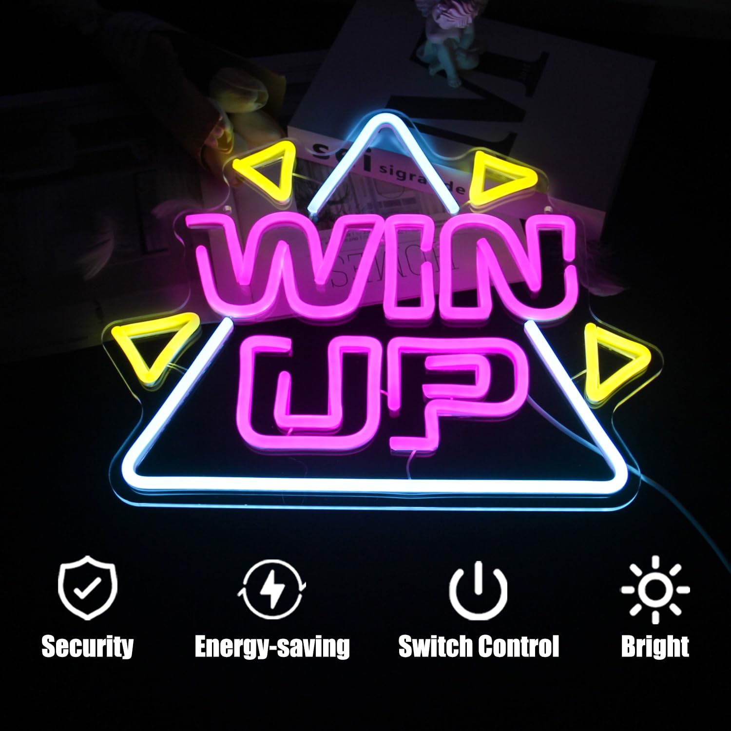 CKTBLEY Win Up Neon Sign for Wall Decor Game LED Neon Lights Signs Pink Blue Gaming Neon Sign Dimmable Neon Lights Gamer Neon Ni