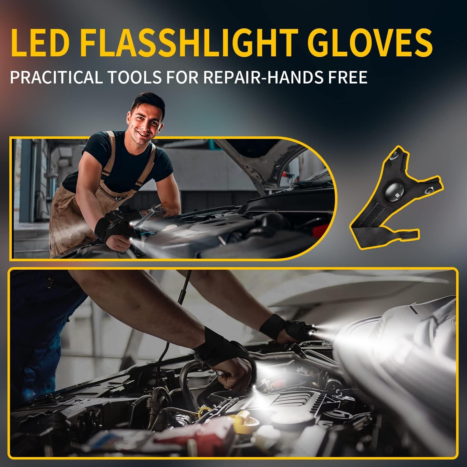 outlite LED Flashlight Gloves - One Size, Black - Unique Gifts for Dad, Boyfriend, Husband - Ideal for Camping, Fishing, Car Repair, Hiking
