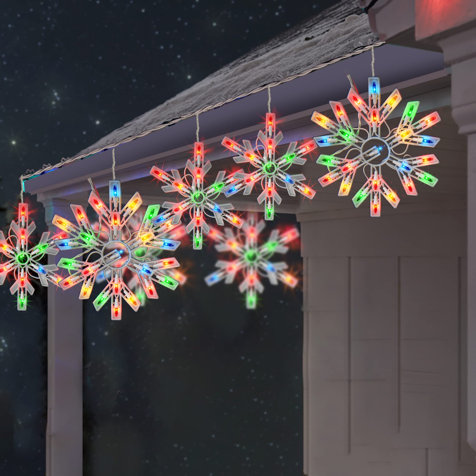 Dazzle Bright 100 Count Christmas Snowflake Lights, 8.5FT Waterproof Icicle Lights, Multicolor for Indoor/Outdoor Decorations