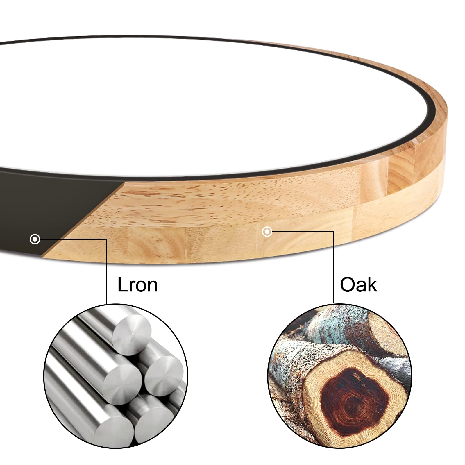 Led Ceiling Light Flush Mount: 15.8 Inch 30W Bedroom Light Fixture With Round Wood Modern Black Flat Overhead Minimalist Ceiling Lamps For Kitchen Hallway Laundry Warm White 3000K, Not Dimmable