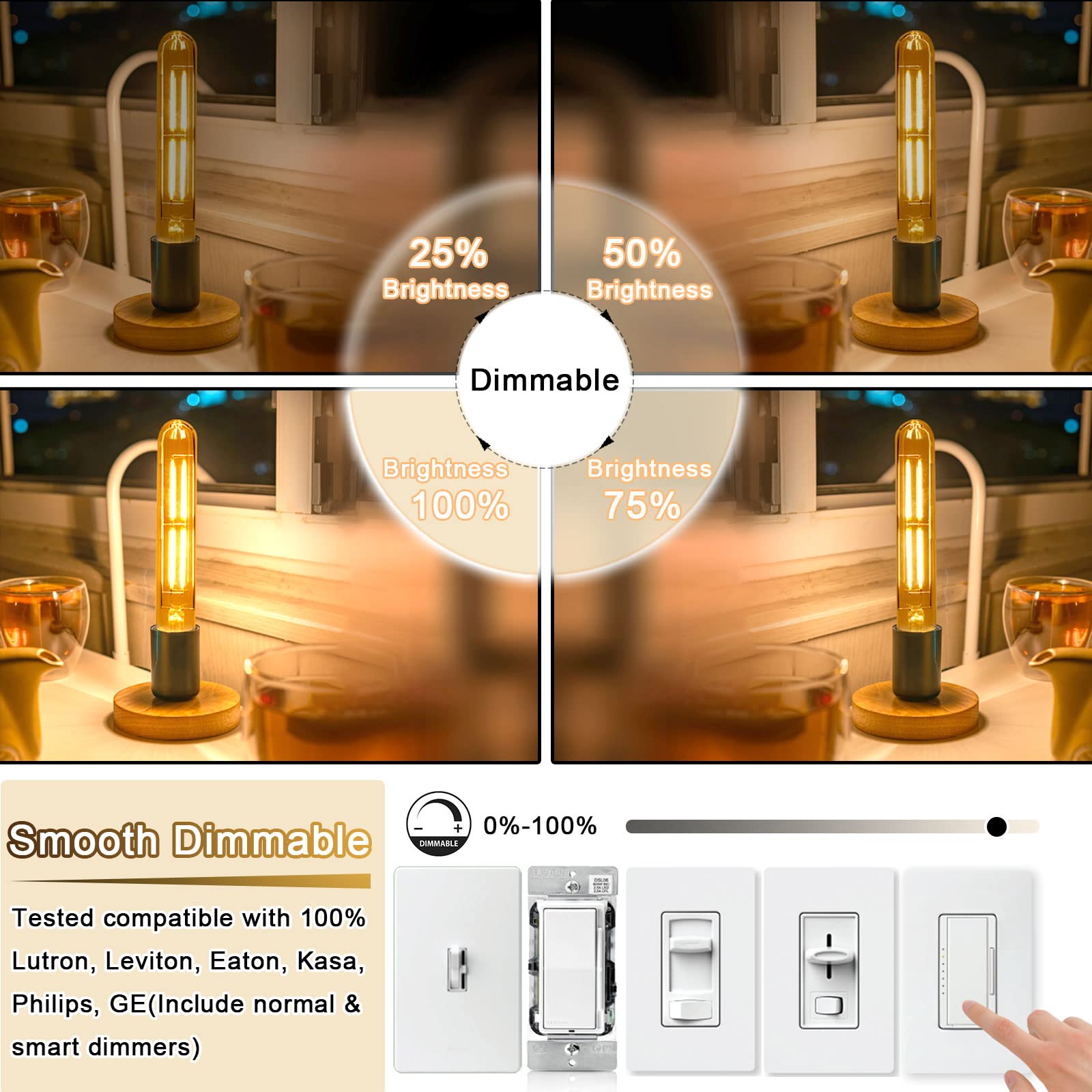 Novelux 7.3&quot; E26 Led Bulb 60W Dimmable 2700K Soft White Edison Bulbs