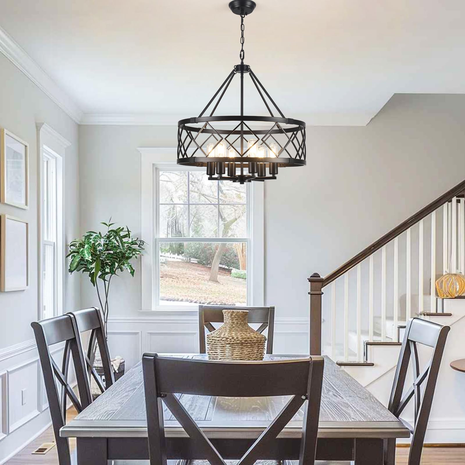 Ljhhowe 6-Light Farmhouse Chandelier For Dining Room Light Fixture Over Table 21.65'' Black Modern Chandelier Kitchen Island Lig